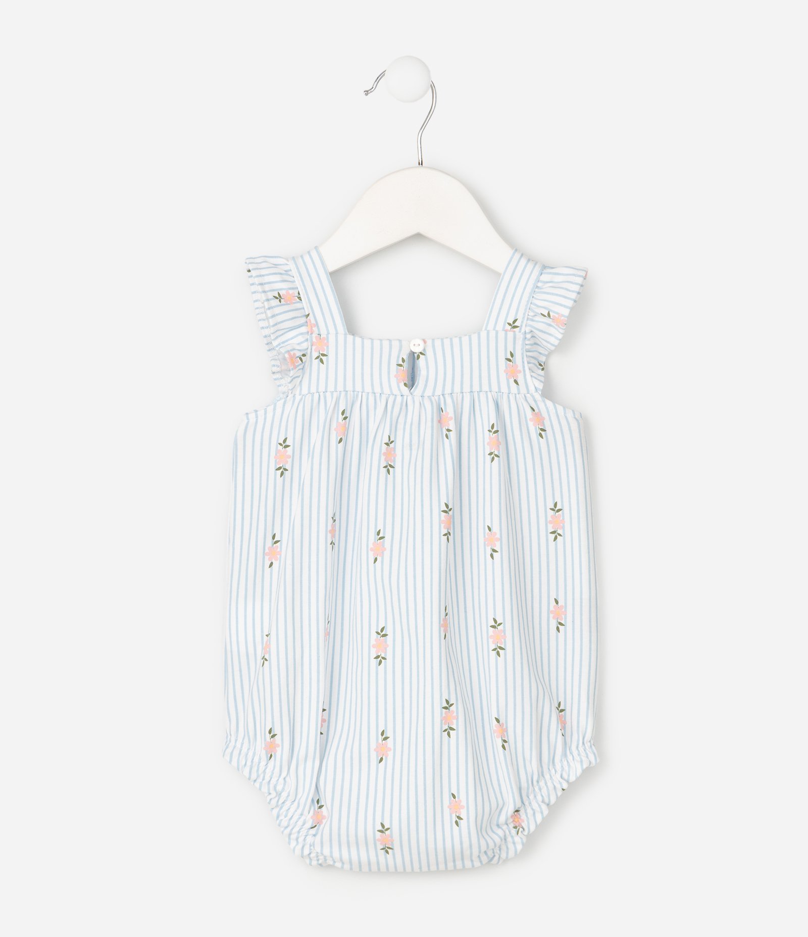 Macacão Infantil com Estampa Listrada e Floral – Tam 0 a 18 Meses Azul/Branco 3