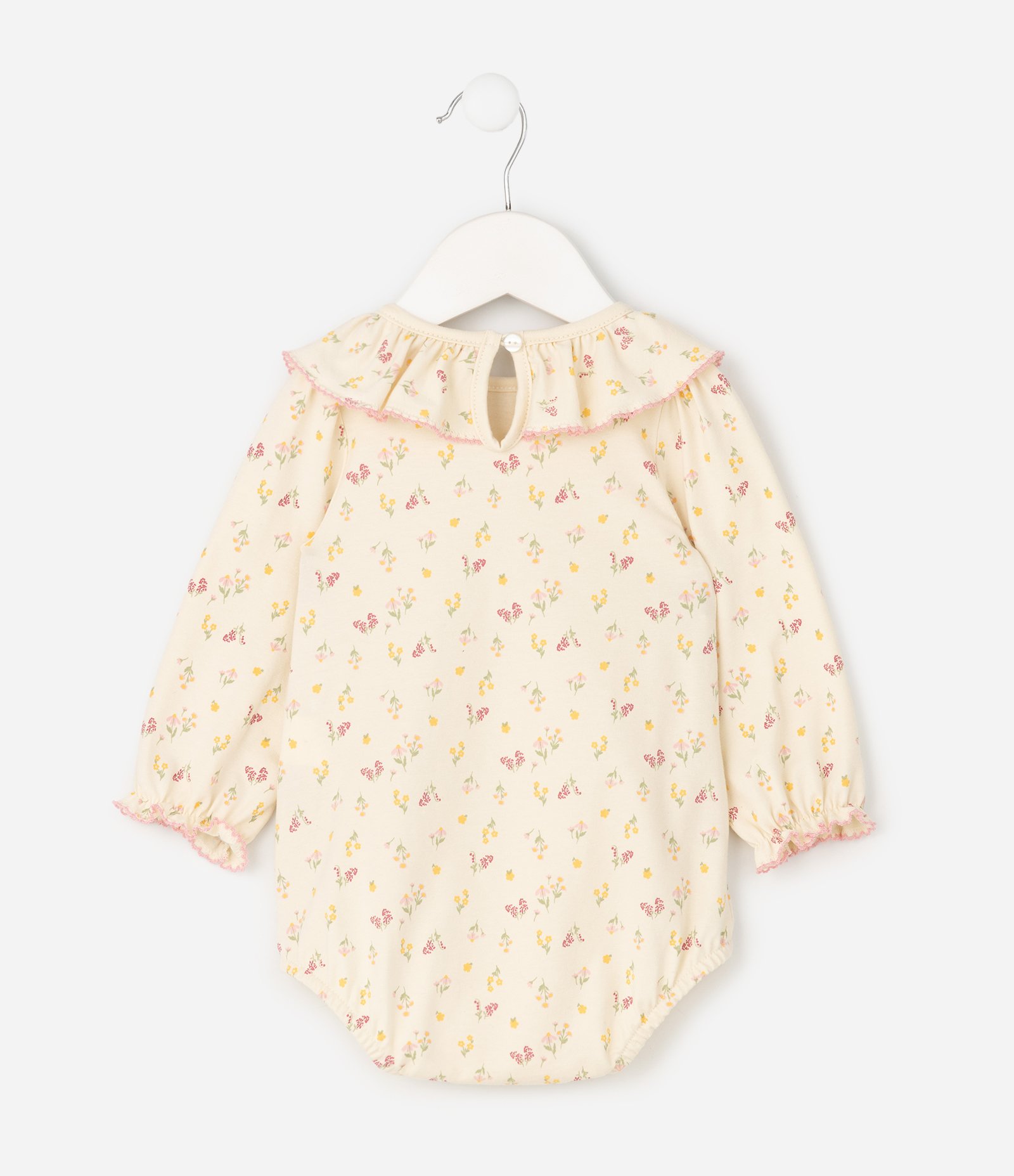 Body Infantil com Gola Boneca e Estampa Floral – Tam 0 a 18 Meses Bege Claro 3