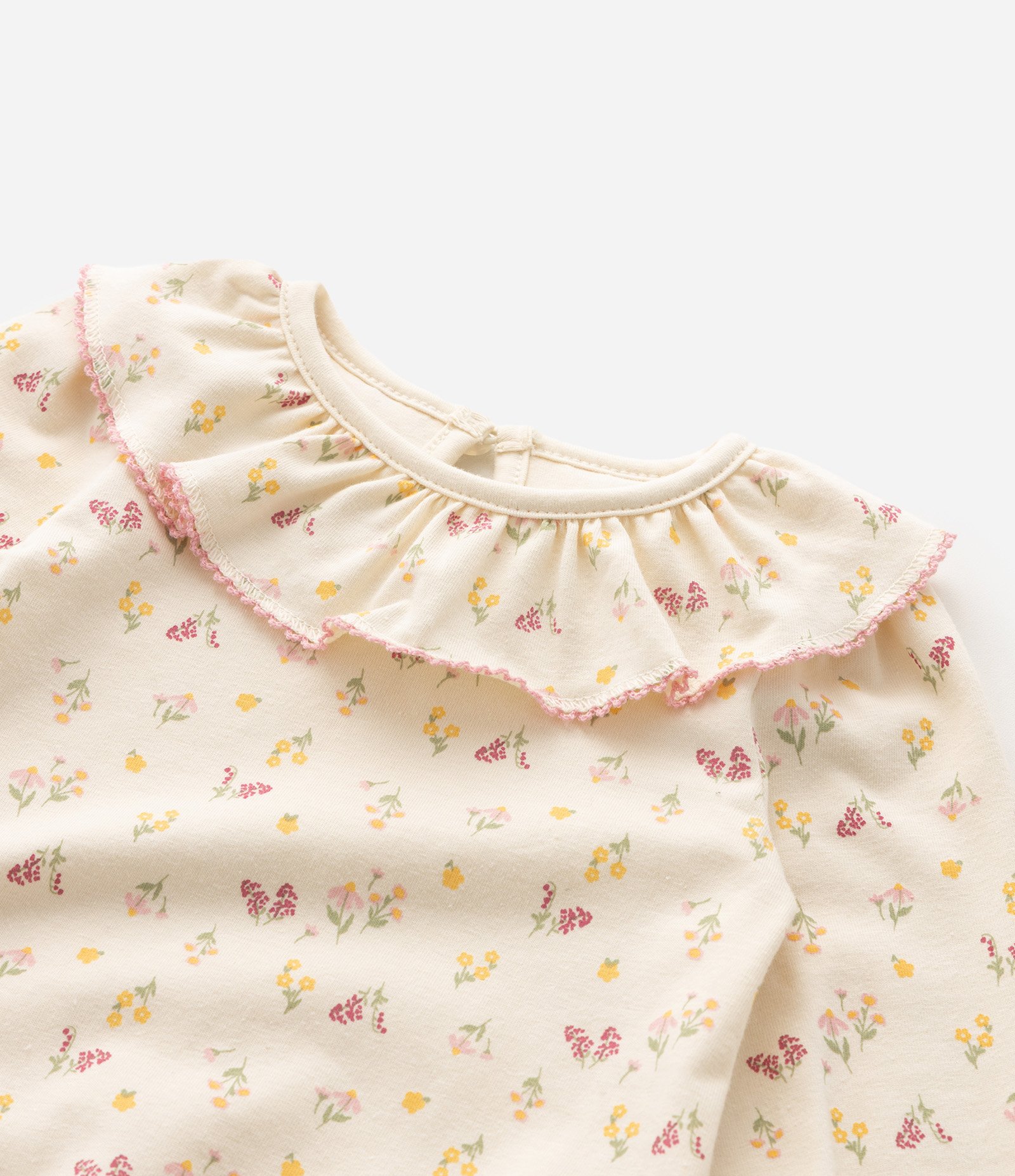 Body Infantil com Gola Boneca e Estampa Floral – Tam 0 a 18 Meses Bege Claro 5