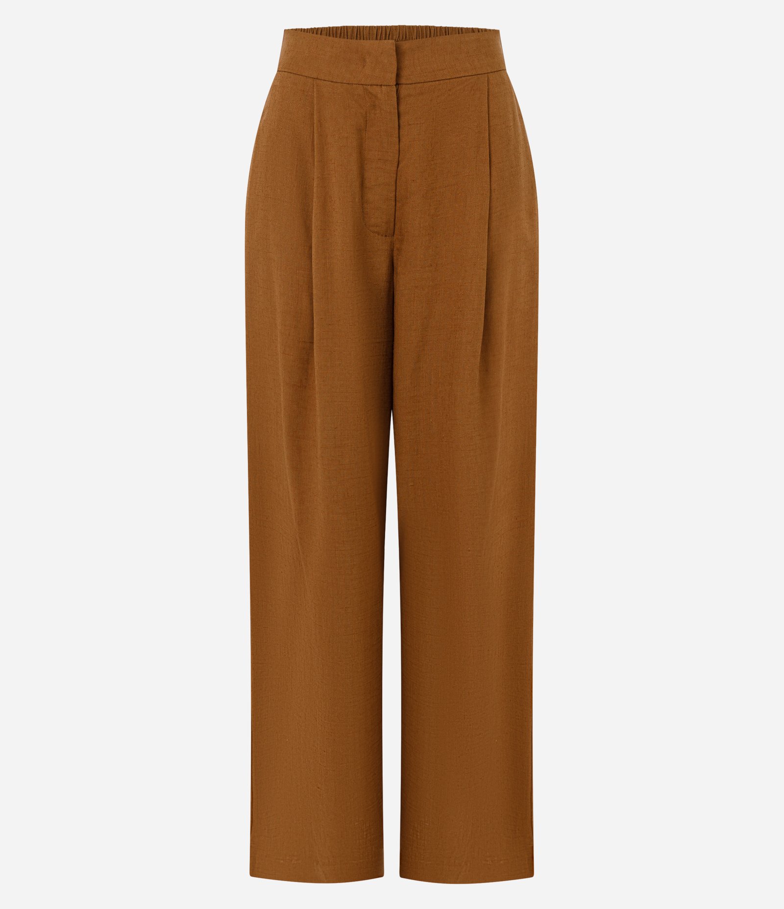 Calça Wide Leg em Viscolinho com Cós Elástico Marrom 5