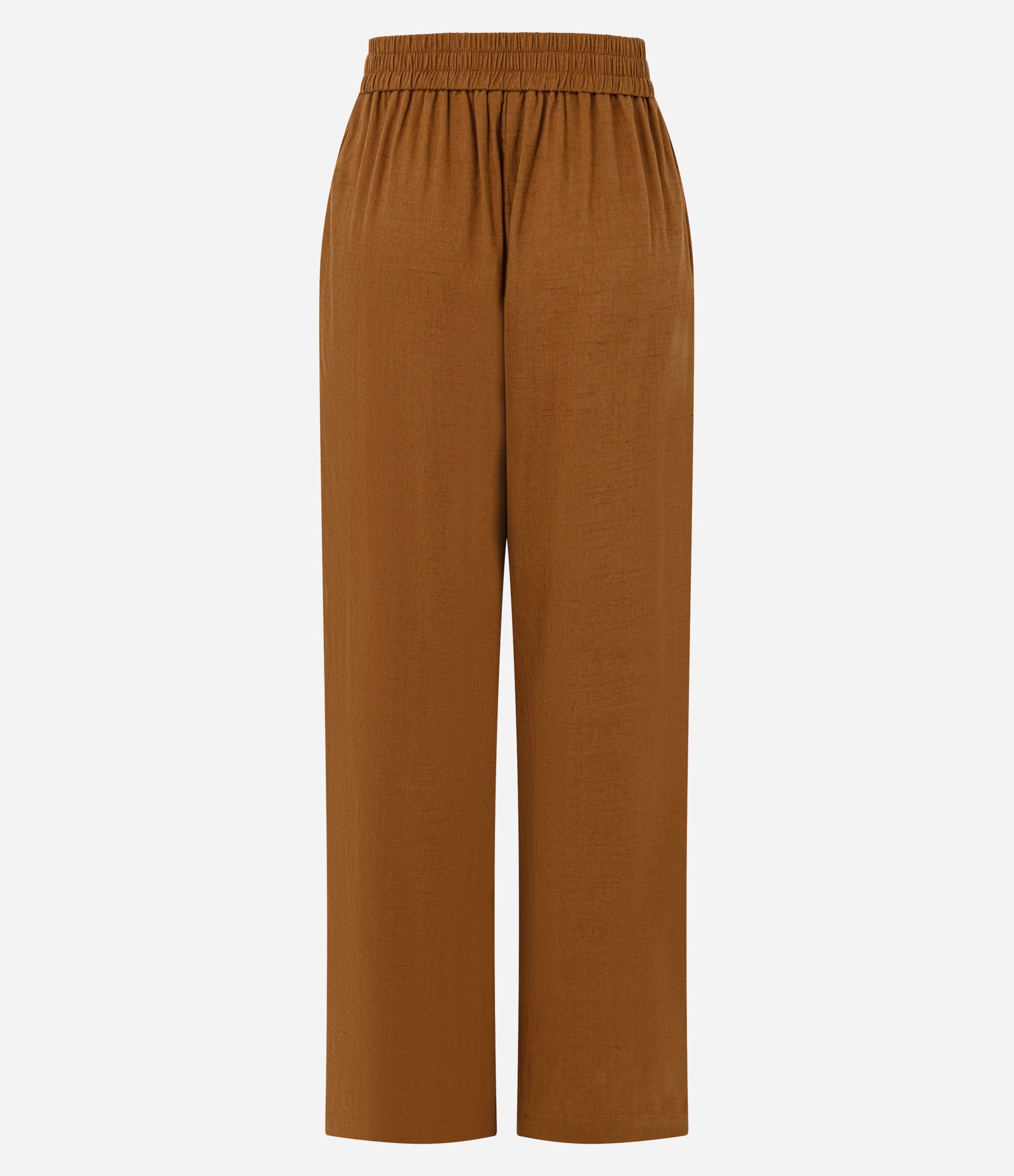 Calça Wide Leg em Viscolinho com Cós Elástico Marrom 7