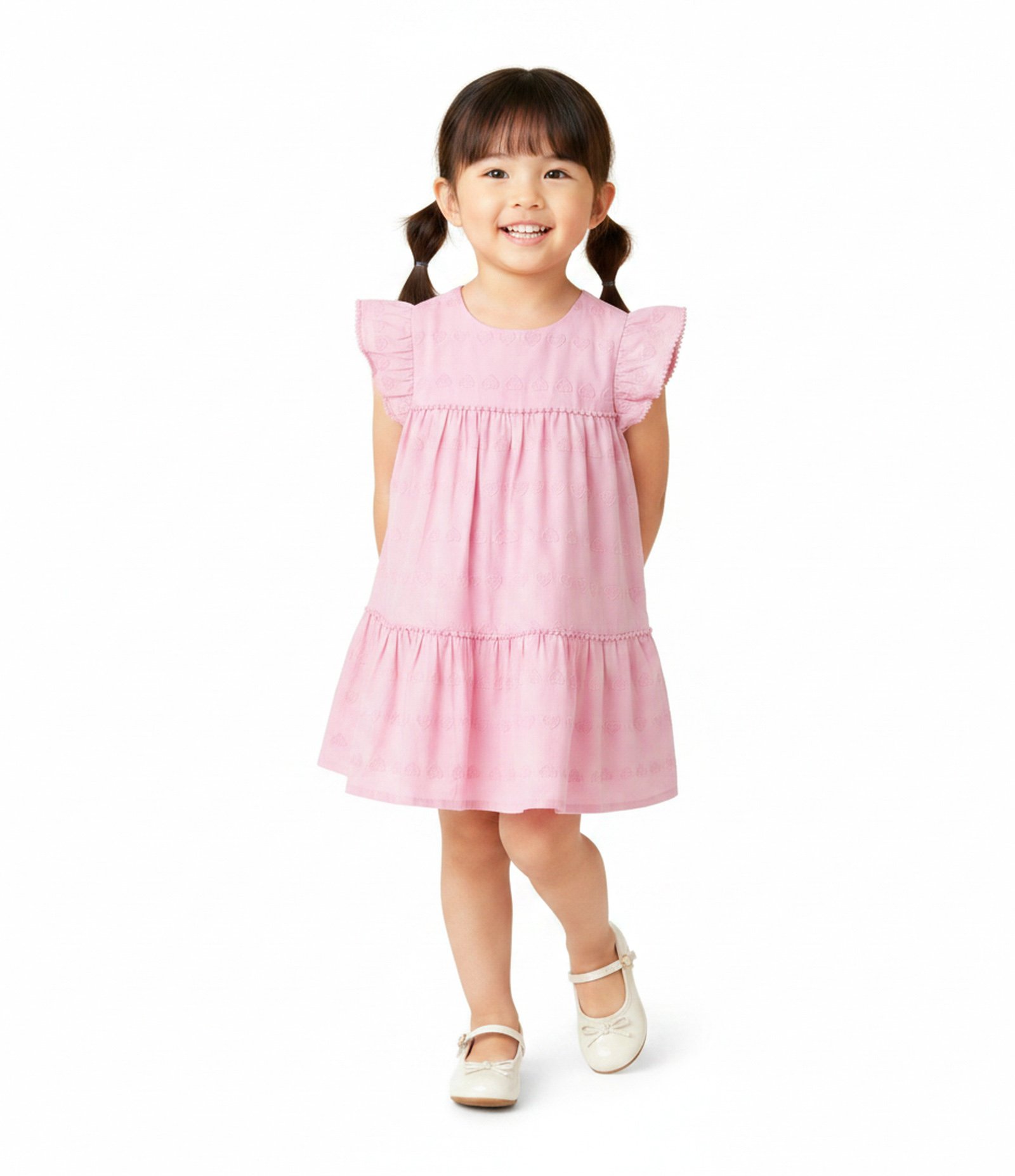 Vestido Evasê com Jacquard Corações - Tam 1 a 6 Anos Rosa 1