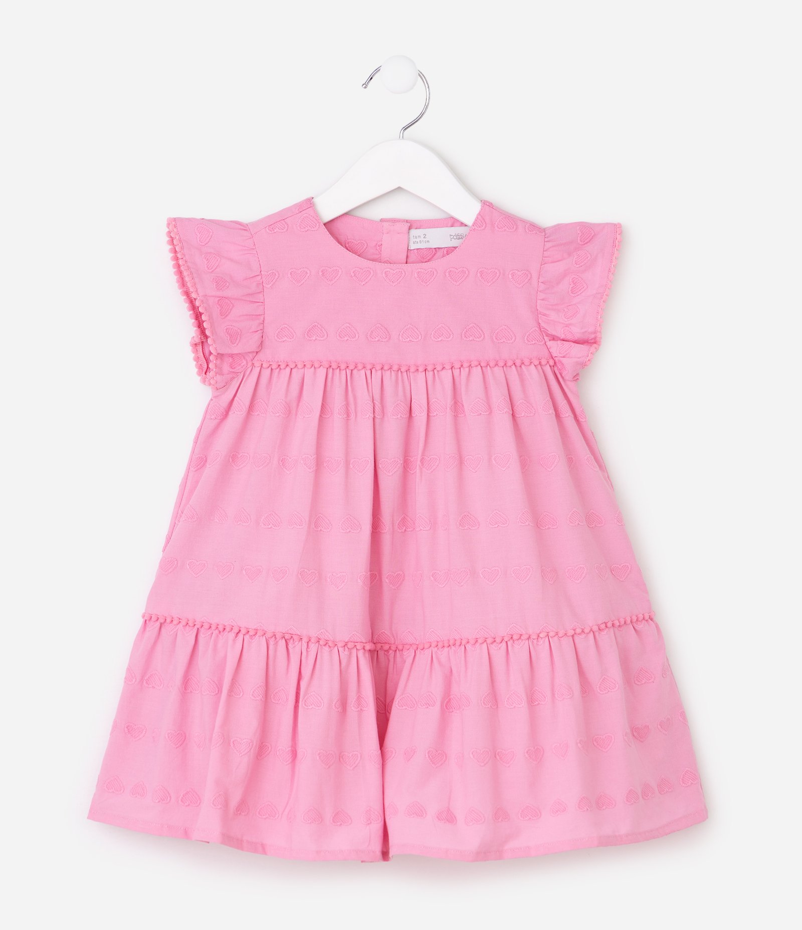 Vestido Evasê com Jacquard Corações - Tam 1 a 6 Anos Rosa 2