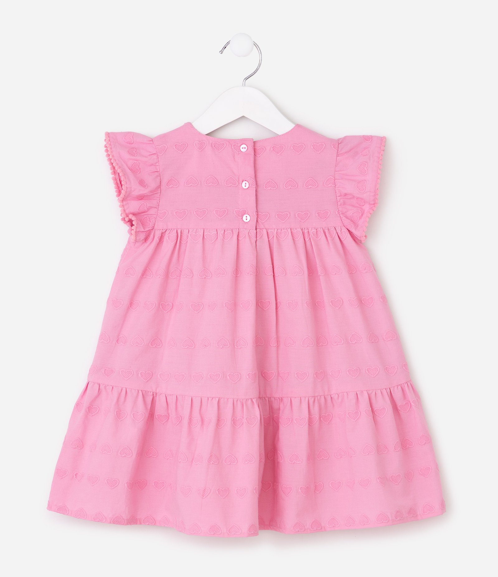 Vestido Evasê com Jacquard Corações - Tam 1 a 6 Anos Rosa 3