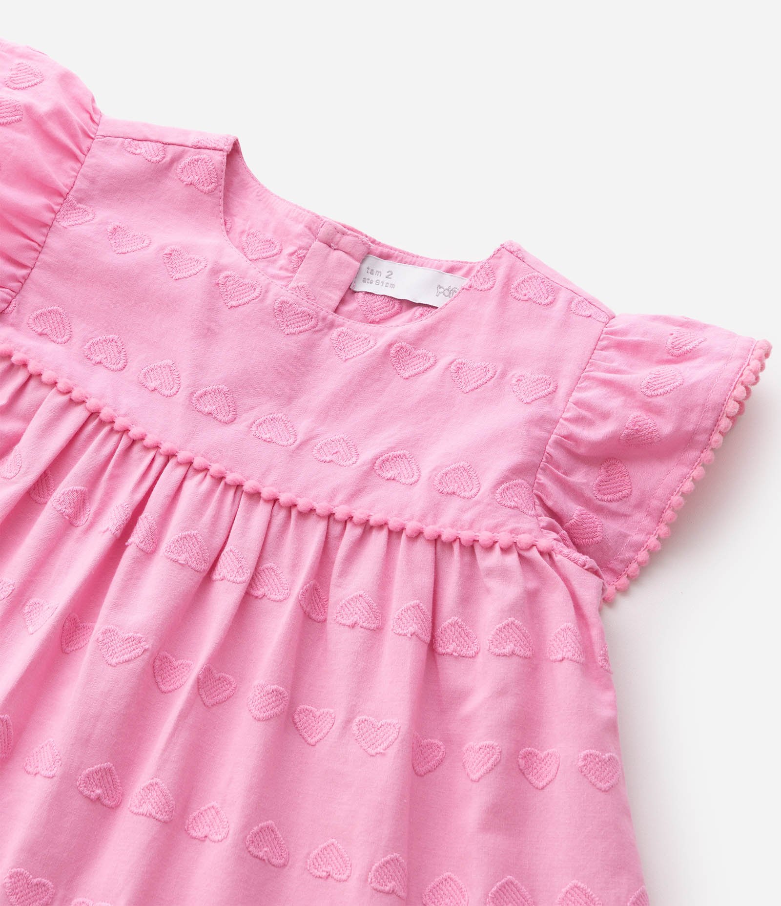 Vestido Evasê com Jacquard Corações - Tam 1 a 6 Anos Rosa 5