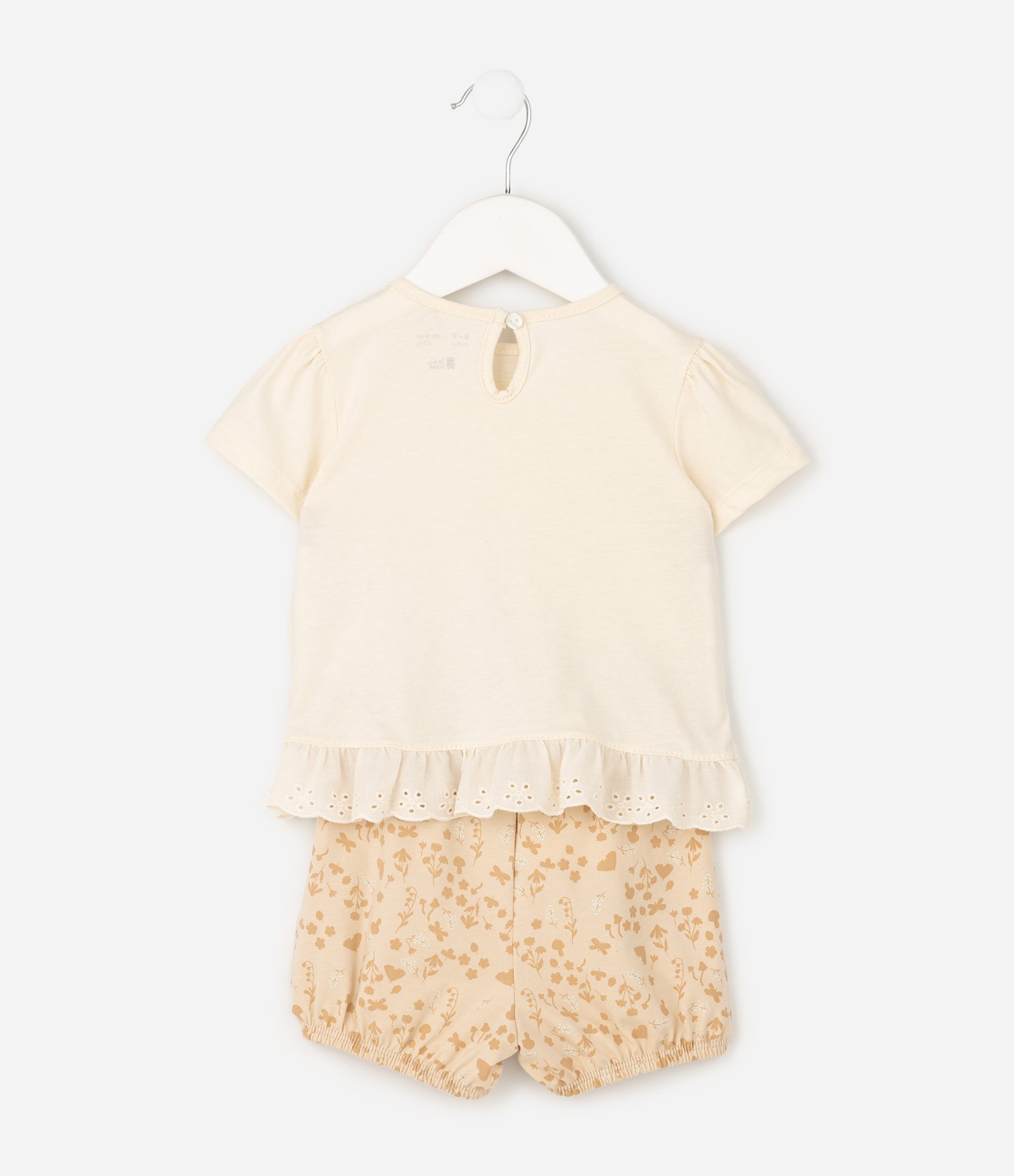 Conjunto Bebê Bata com Babadinho Estampa Floral – Tam 0 a 18 Meses Bege Claro 3
