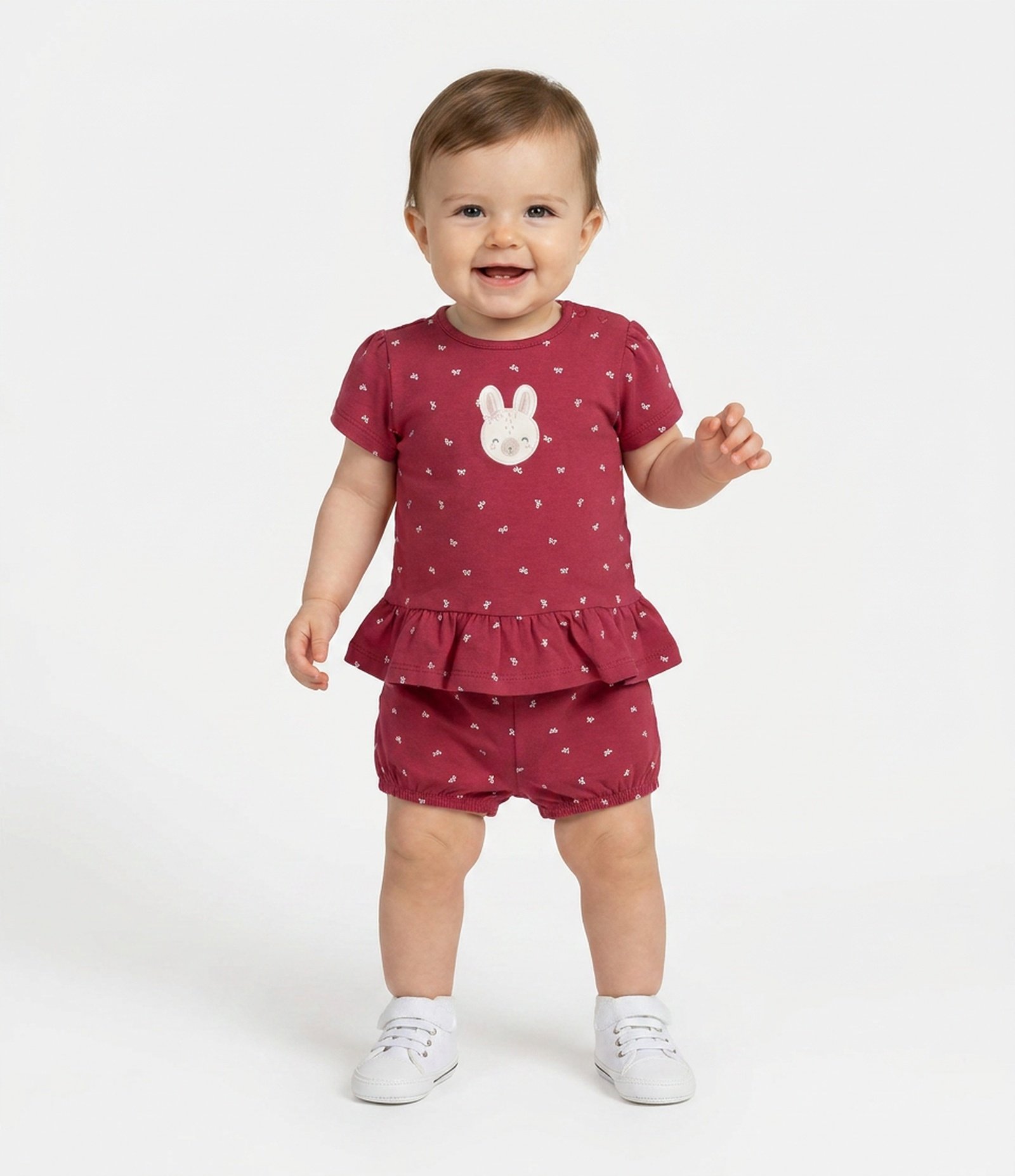 Conjunto em Algodão Bebê Bata E Short com Estampa Laços - Tam 0 a 18 MESES Rosa 1
