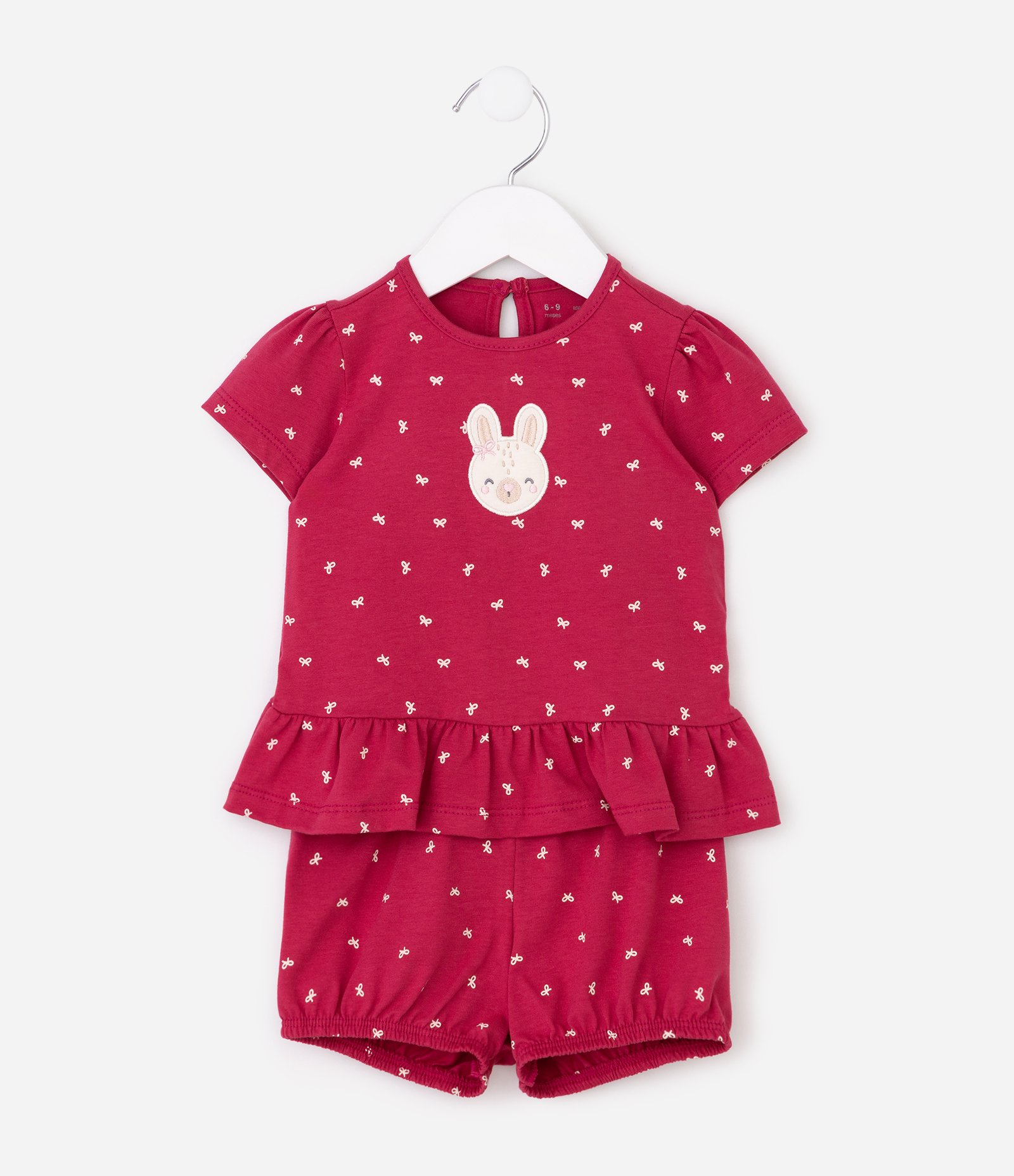 Conjunto em Algodão Bebê Bata E Short com Estampa Laços - Tam 0 a 18 MESES Rosa 2
