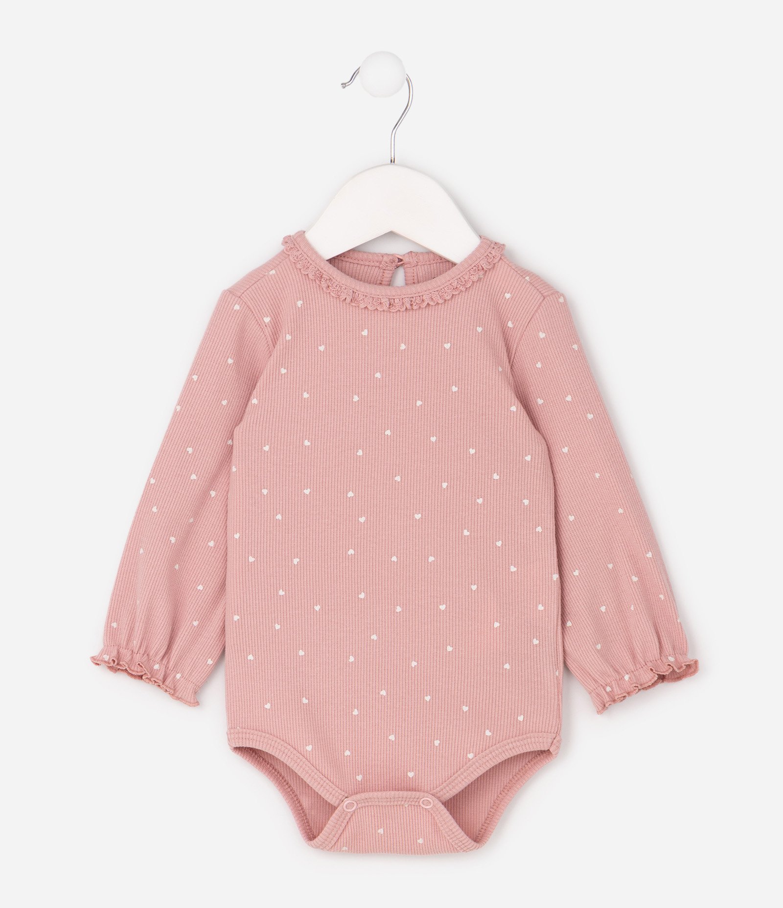 Body Bebê em Ribana com Estampa Mini Corações - Tam 0 A 18 Meses Rosa 2
