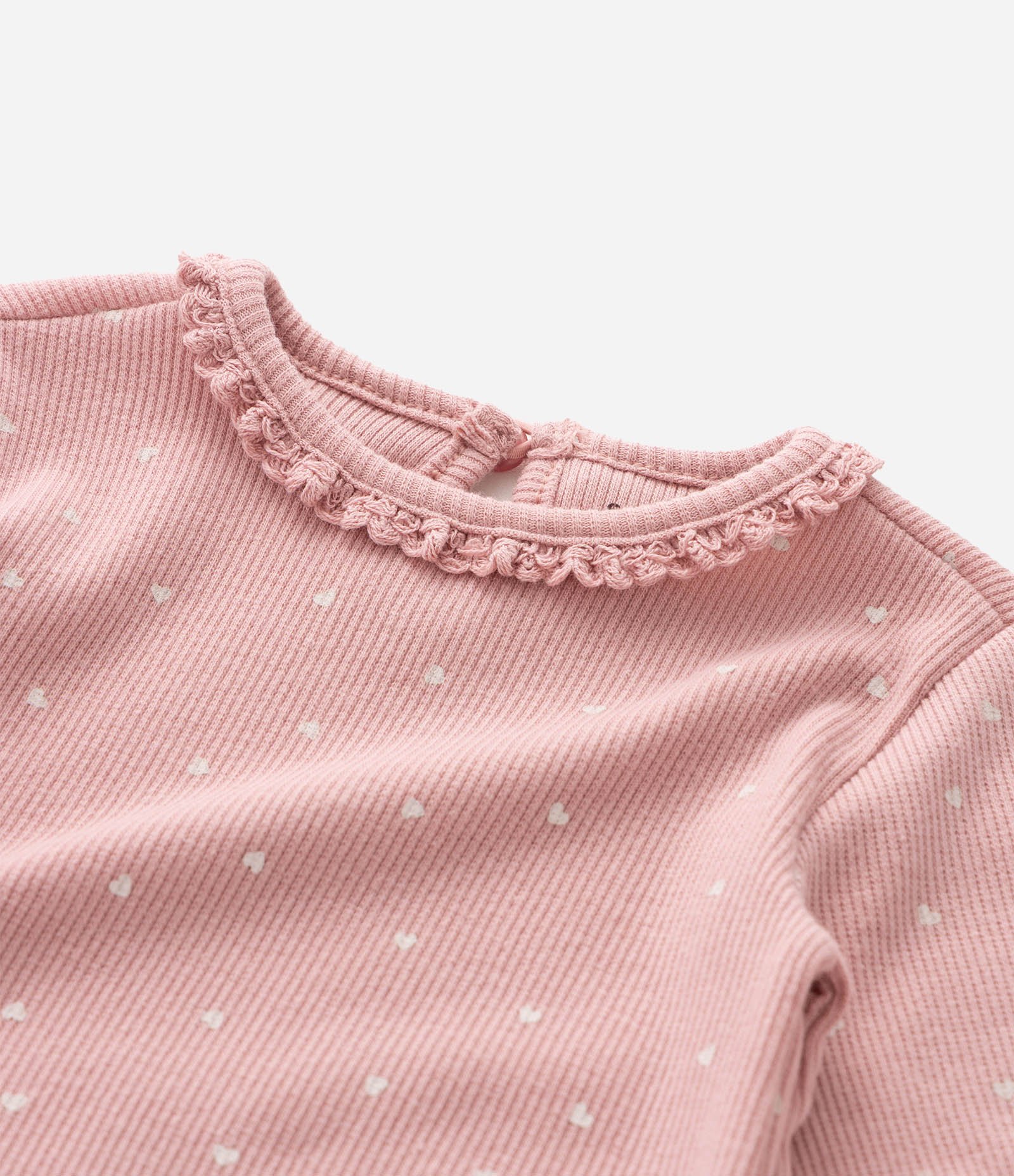 Body Bebê em Ribana com Estampa Mini Corações - Tam 0 A 18 Meses Rosa 5