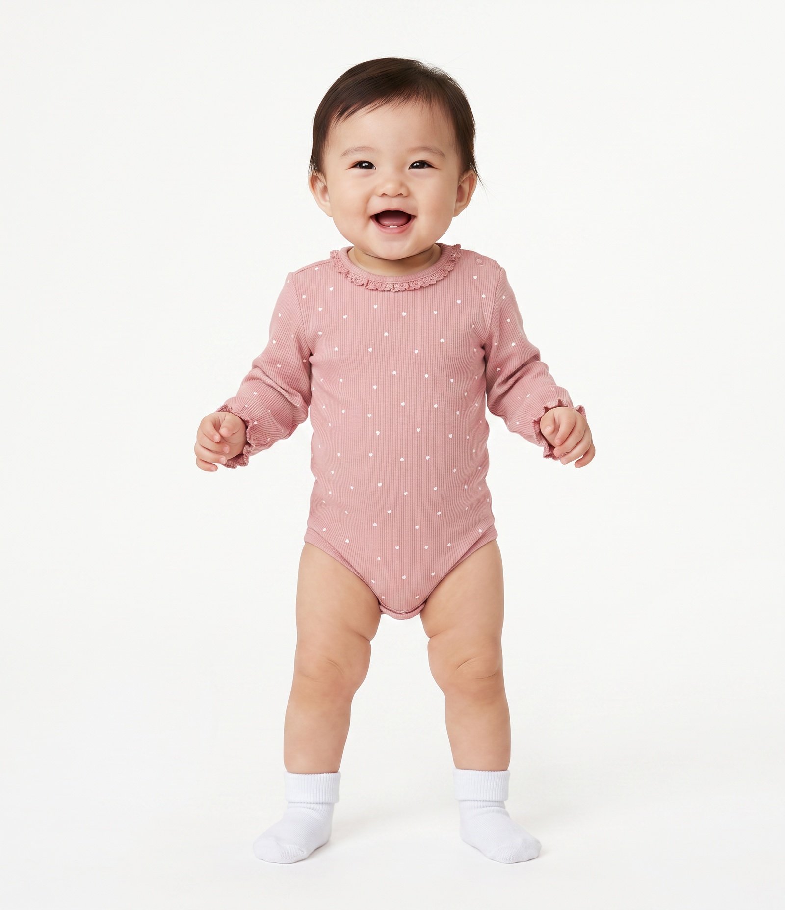 Body Bebê em Ribana com Estampa Mini Corações - Tam 0 A 18 Meses Rosa 1