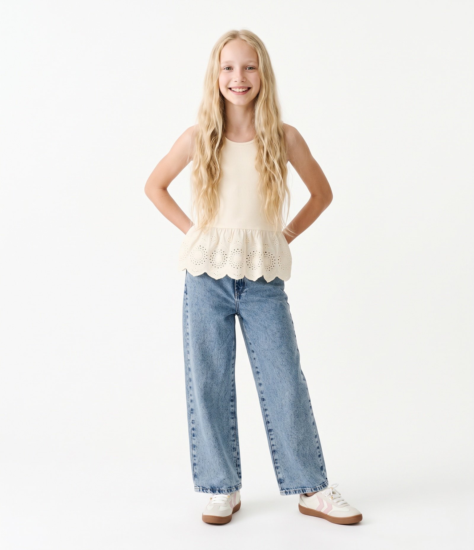 Blusa Infantil em Algodão Canelada com Babado - Tam 5 a 16 Anos Bege 1