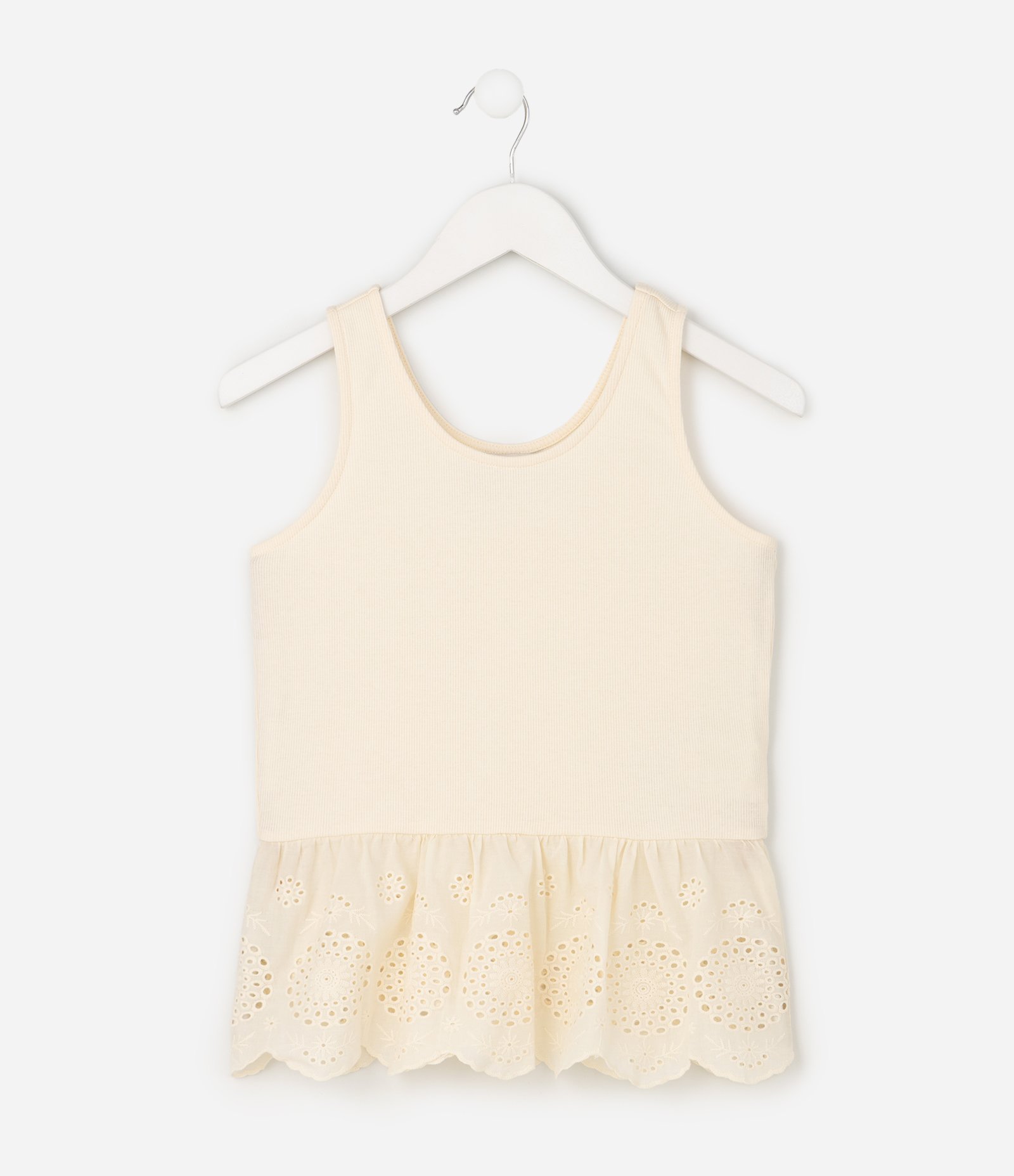 Blusa Infantil em Algodão Canelada com Babado - Tam 5 a 16 Anos Bege 3