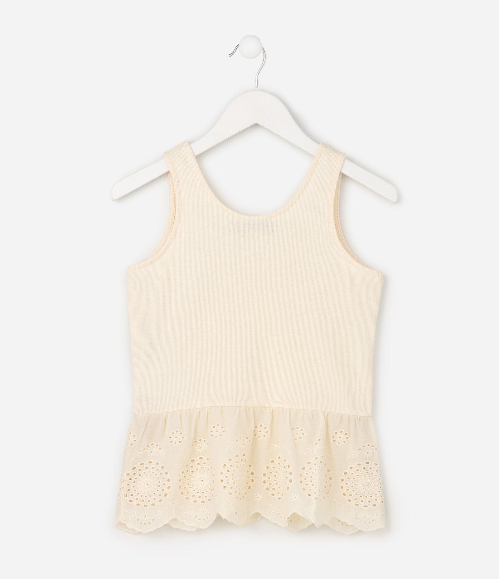 Blusa Infantil em Algodão Canelada com Babado - Tam 5 a 16 Anos Bege 4