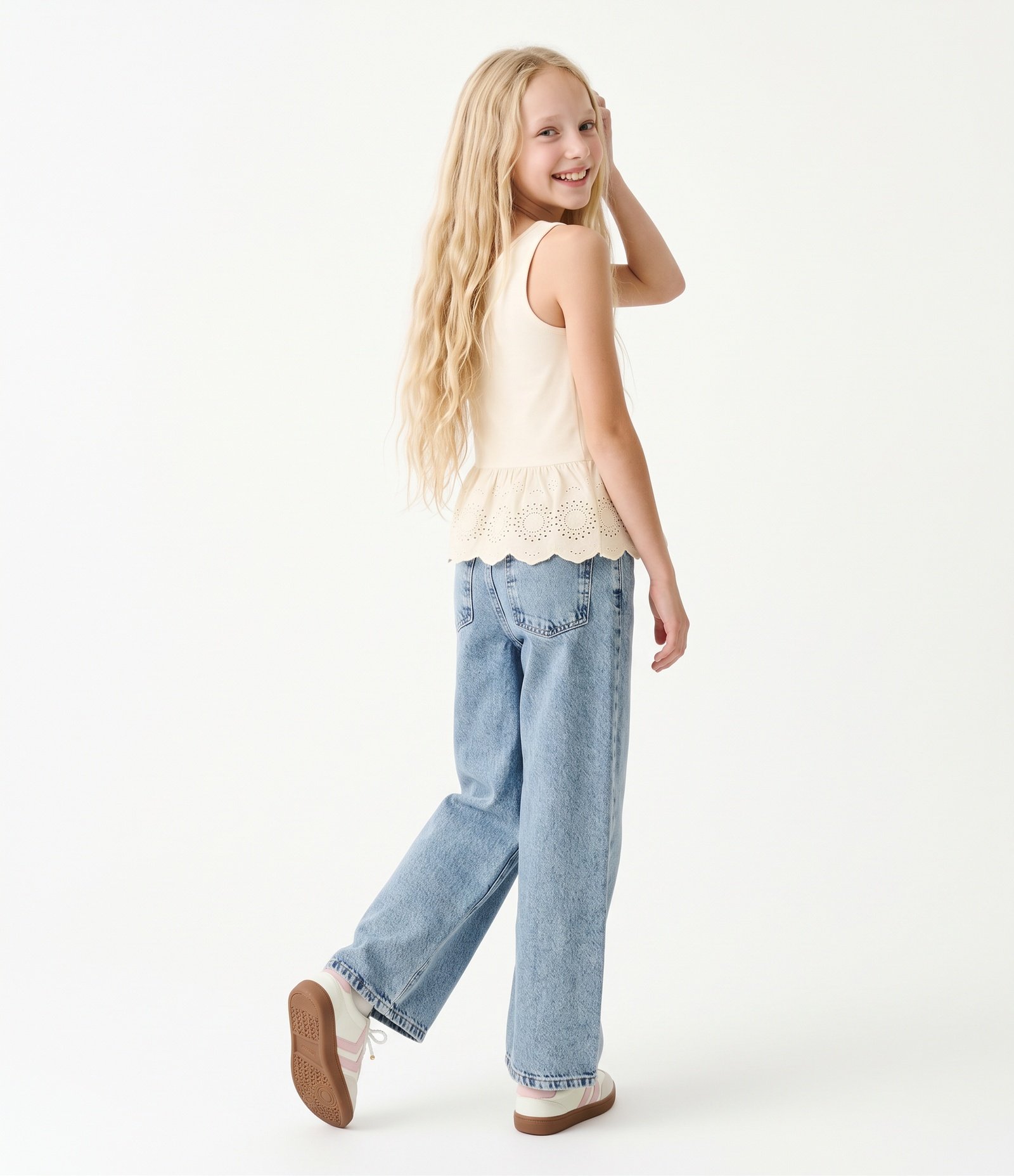 Blusa Infantil em Algodão Canelada com Babado - Tam 5 a 16 Anos Bege 7