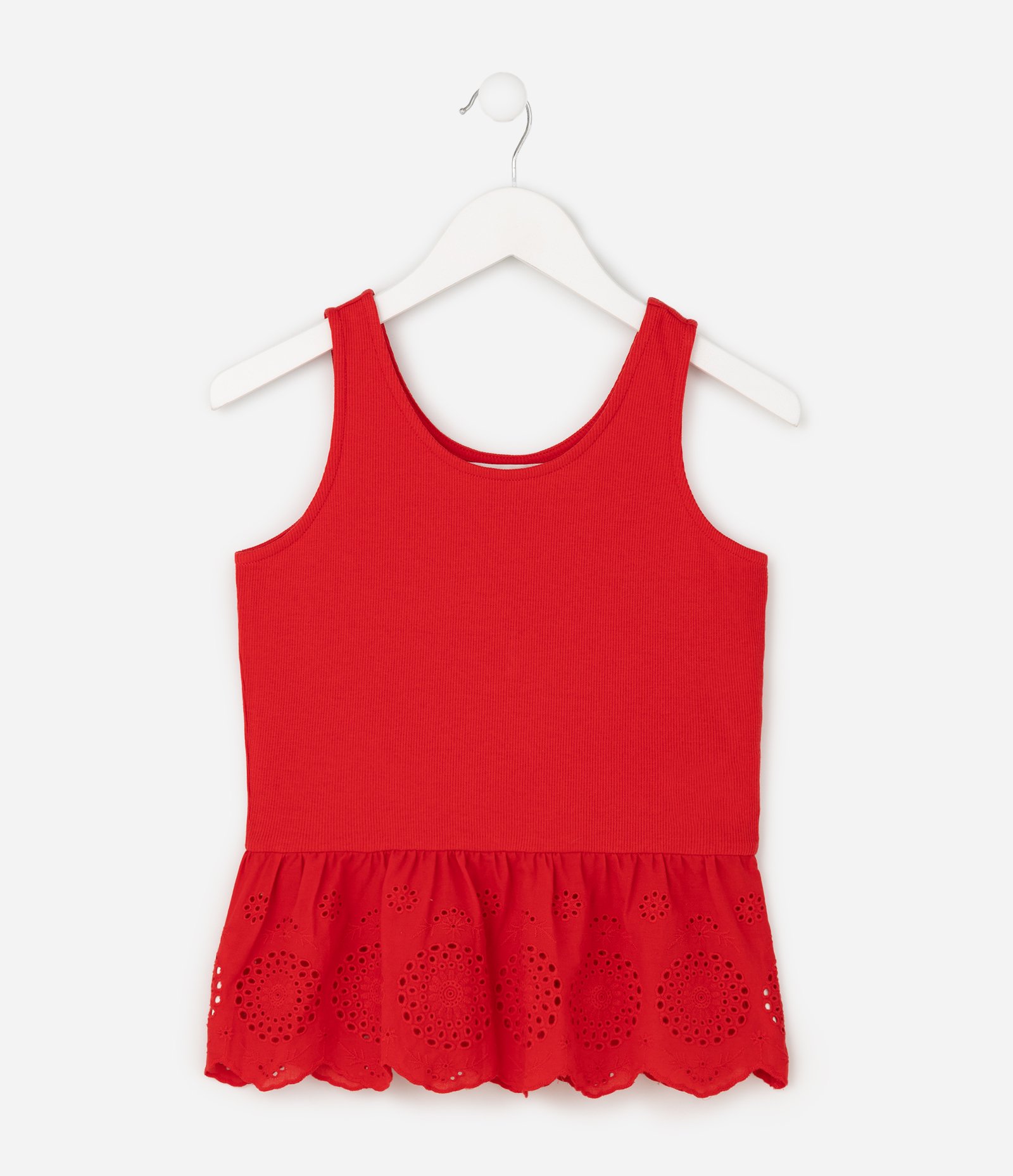 Blusa Infantil em Algodão Canelada com Babado - Tam 5 a 16 Anos Vermelho 3