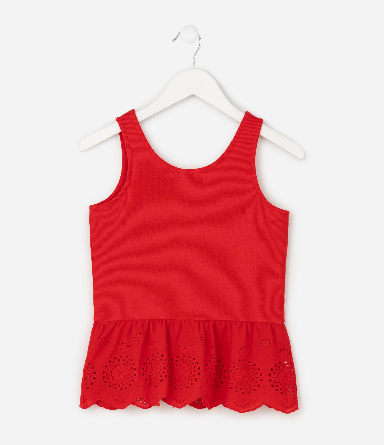 Blusa Infantil em Algodão Canelada com Babado - Tam 5 a 16 Anos Vermelho 4