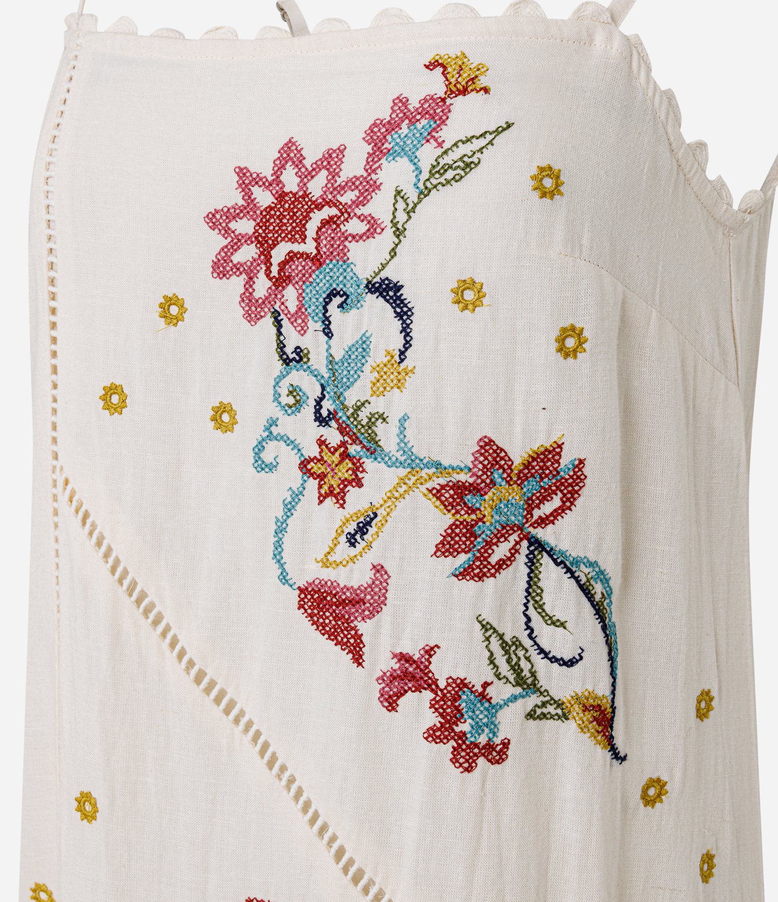 Vestido Midi em Laise com Bordado Floral e Barra Assimétrica Branco 2