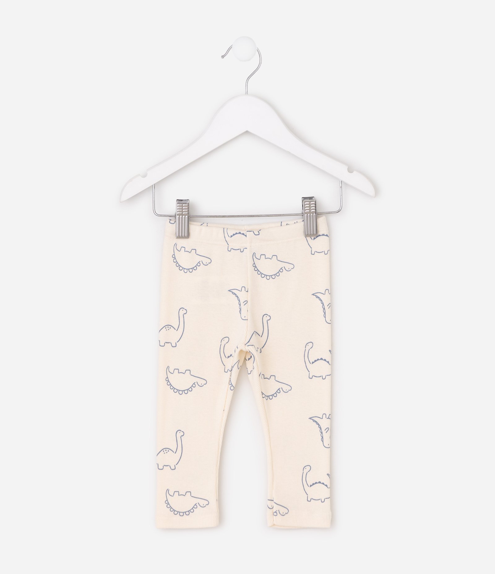 Calça Infantil em Ribana com Estampa Dino Outline – Tam 0 a 18 Meses Off White 2