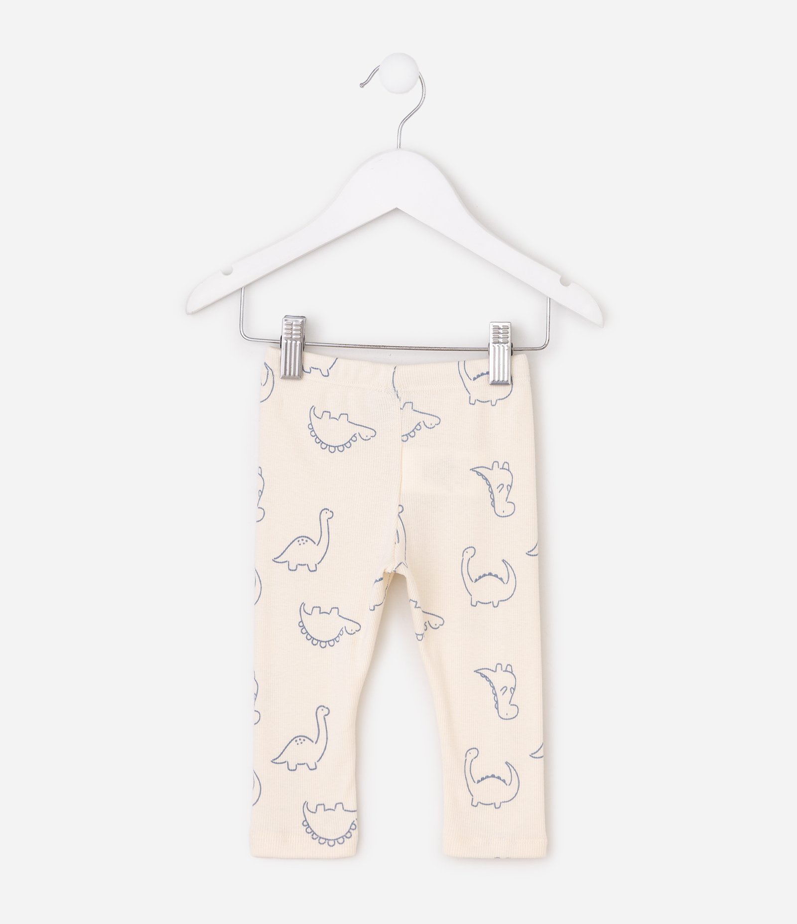 Calça Infantil em Ribana com Estampa Dino Outline – Tam 0 a 18 Meses Off White 3