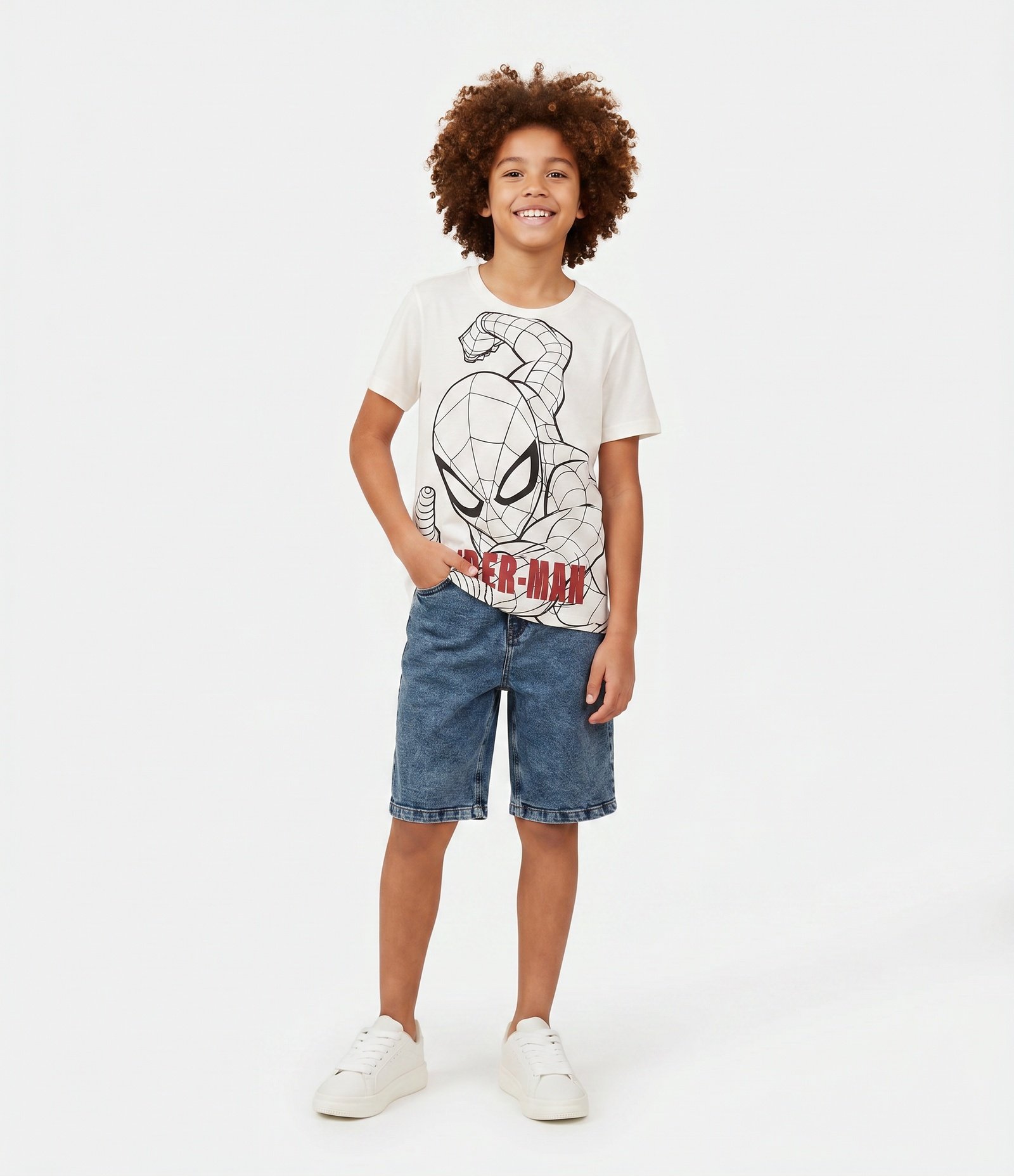 Camiseta em Algodão com Estampa Spider Man Outline - Tam 4 a 12 Anos Branco 1