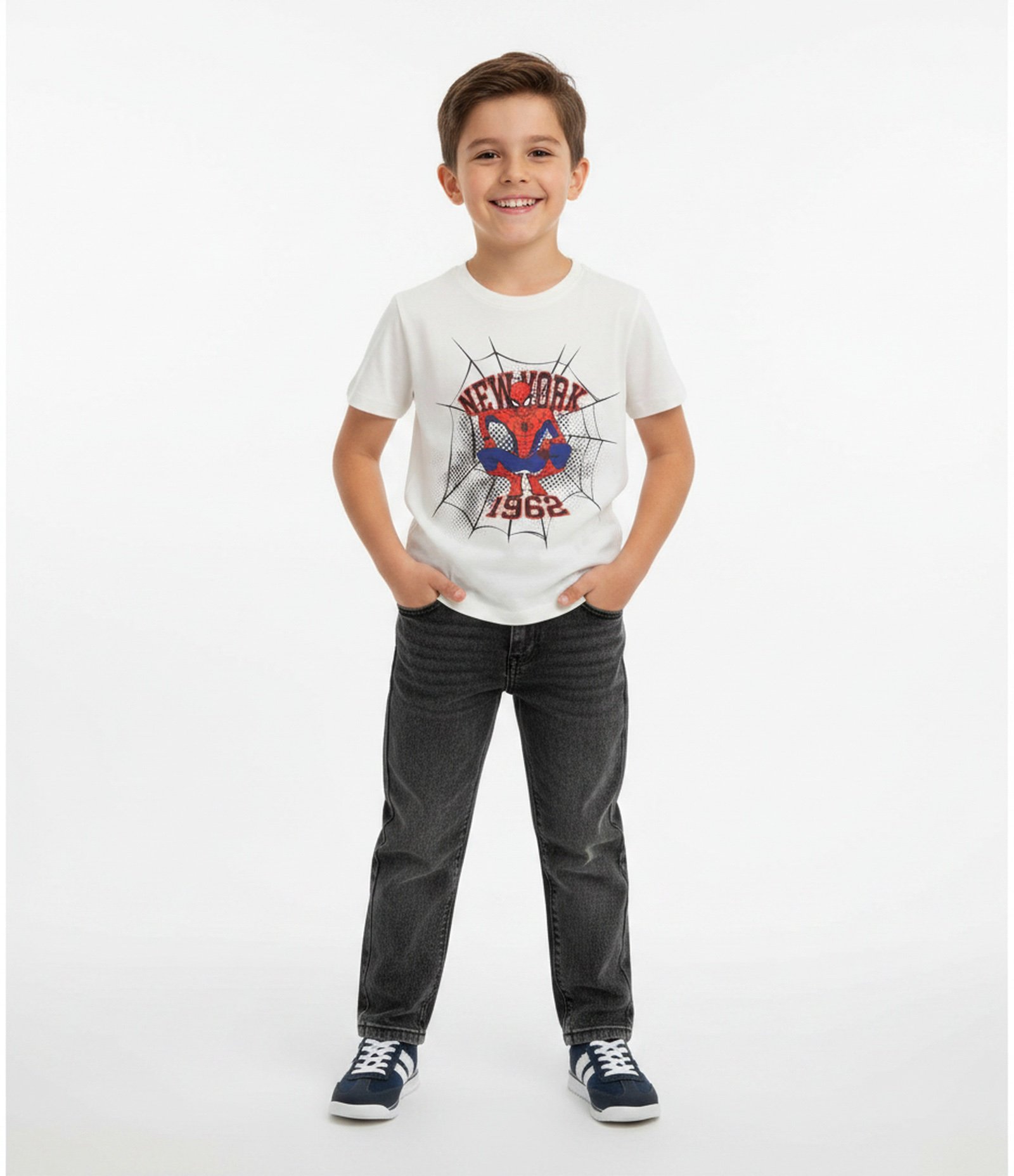 Camiseta Infantil em Algodão com Estampa Spider Man New York - Tam 4 a 12 Anos Branco 1