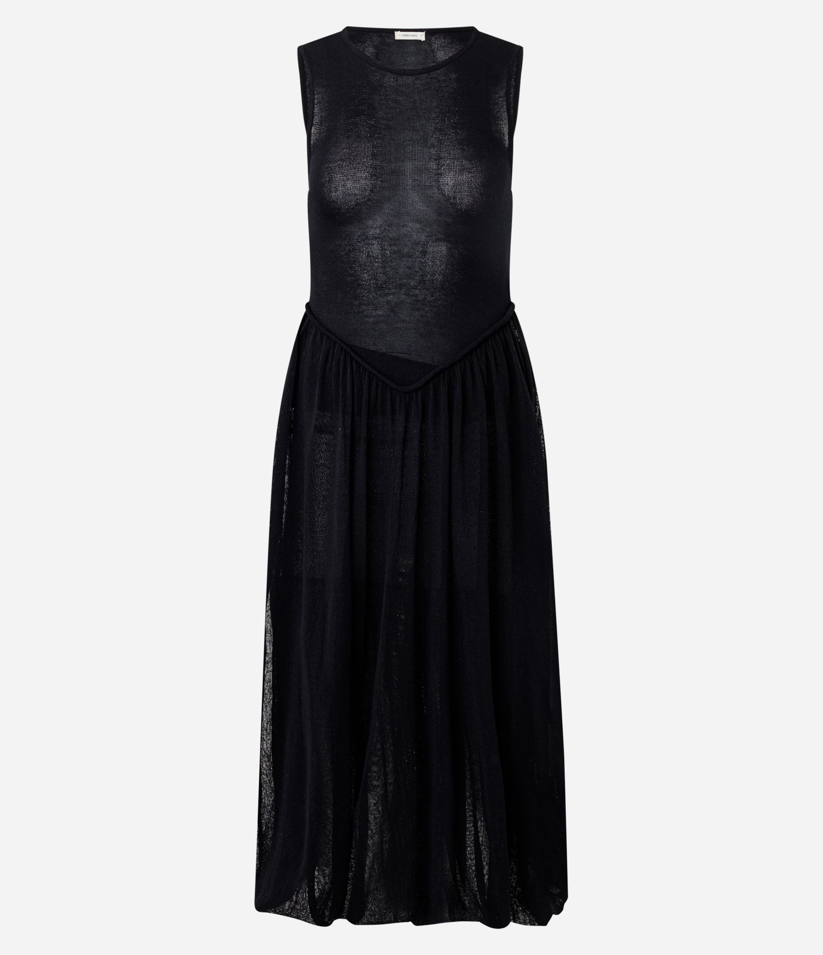 Vestido Midi em Tricô com Cintura Deslocada e Barra Balonê Preto 5