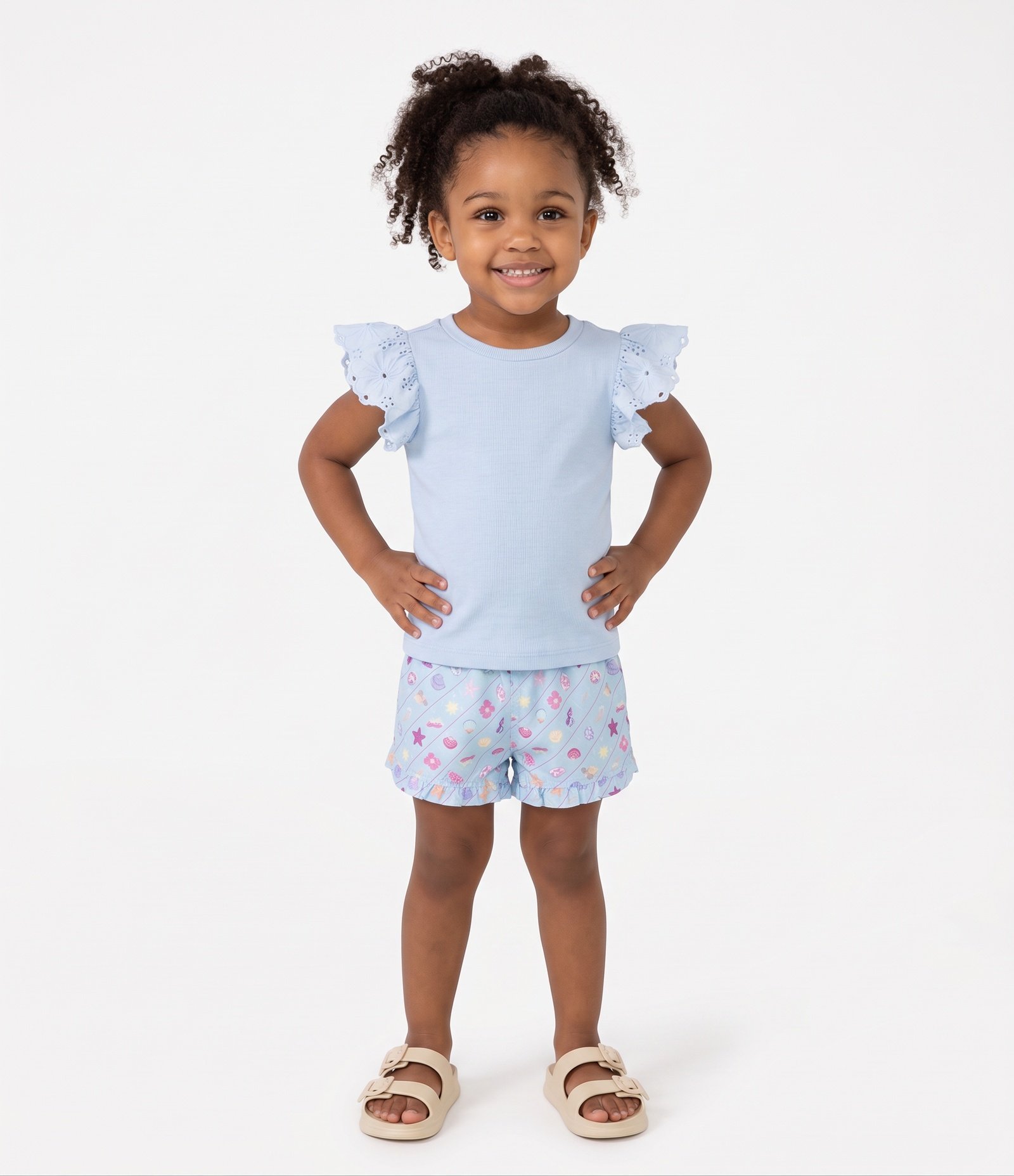 Short Praia Infantil Estampa Fundo do Mar com Barra Ondulada - Tam 1 a 6 Anos Azul 1