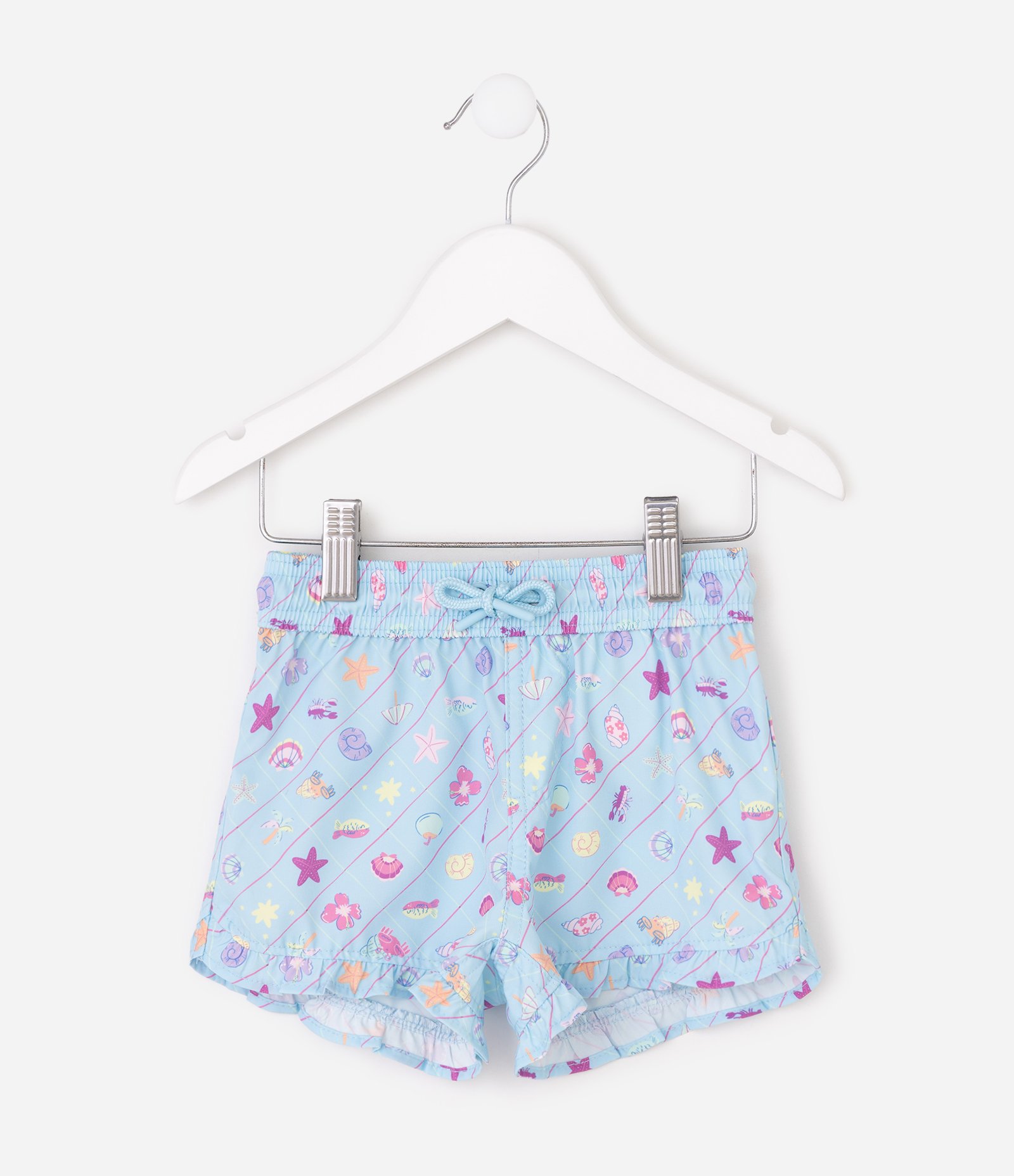 Short Praia Infantil Estampa Fundo do Mar com Barra Ondulada - Tam 1 a 6 Anos Azul 3