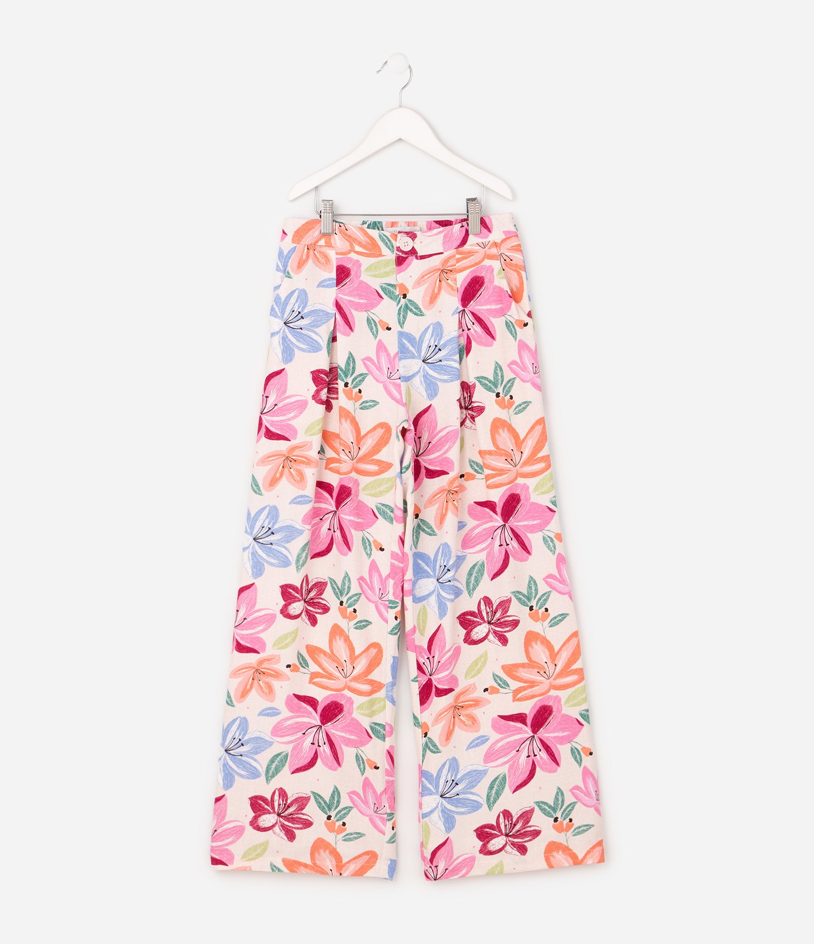 Calça Wide Leg Infantil com Estampa Floral - Tam 5 a 14 Anos Multicores 7