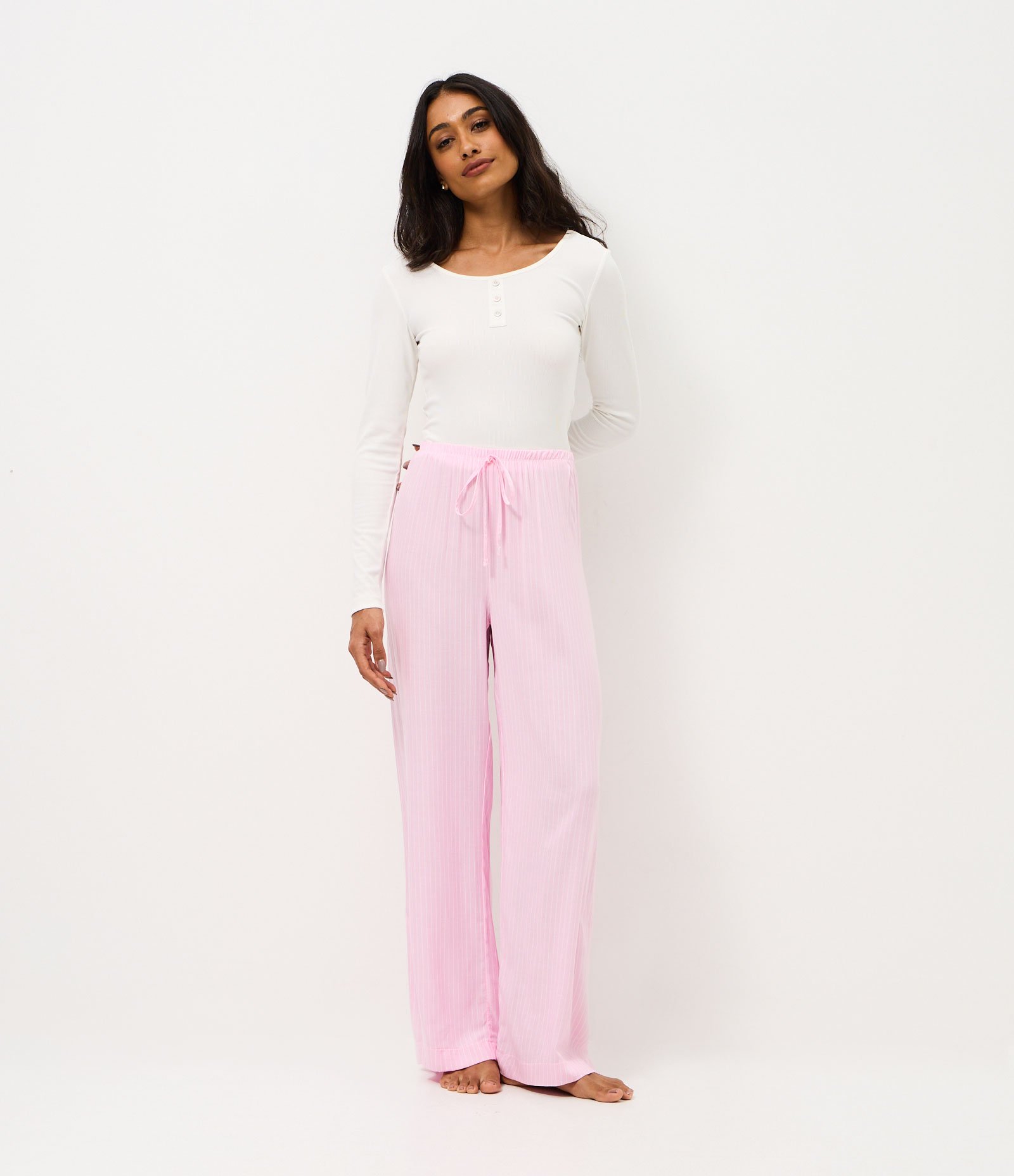 Calça de Pijama em Viscose com Estampa Listrada Rosa 1