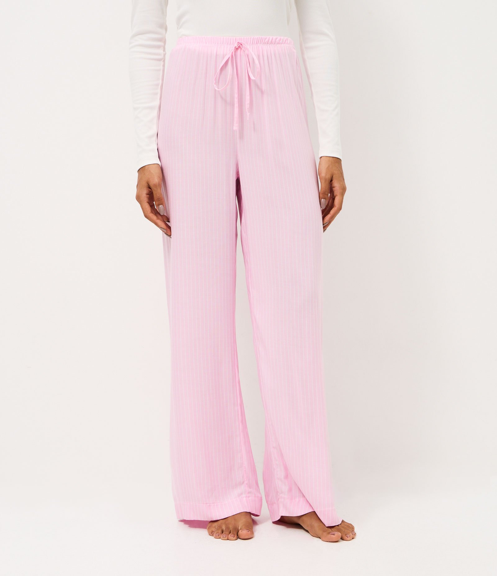 Calça de Pijama em Viscose com Estampa Listrada Rosa 2