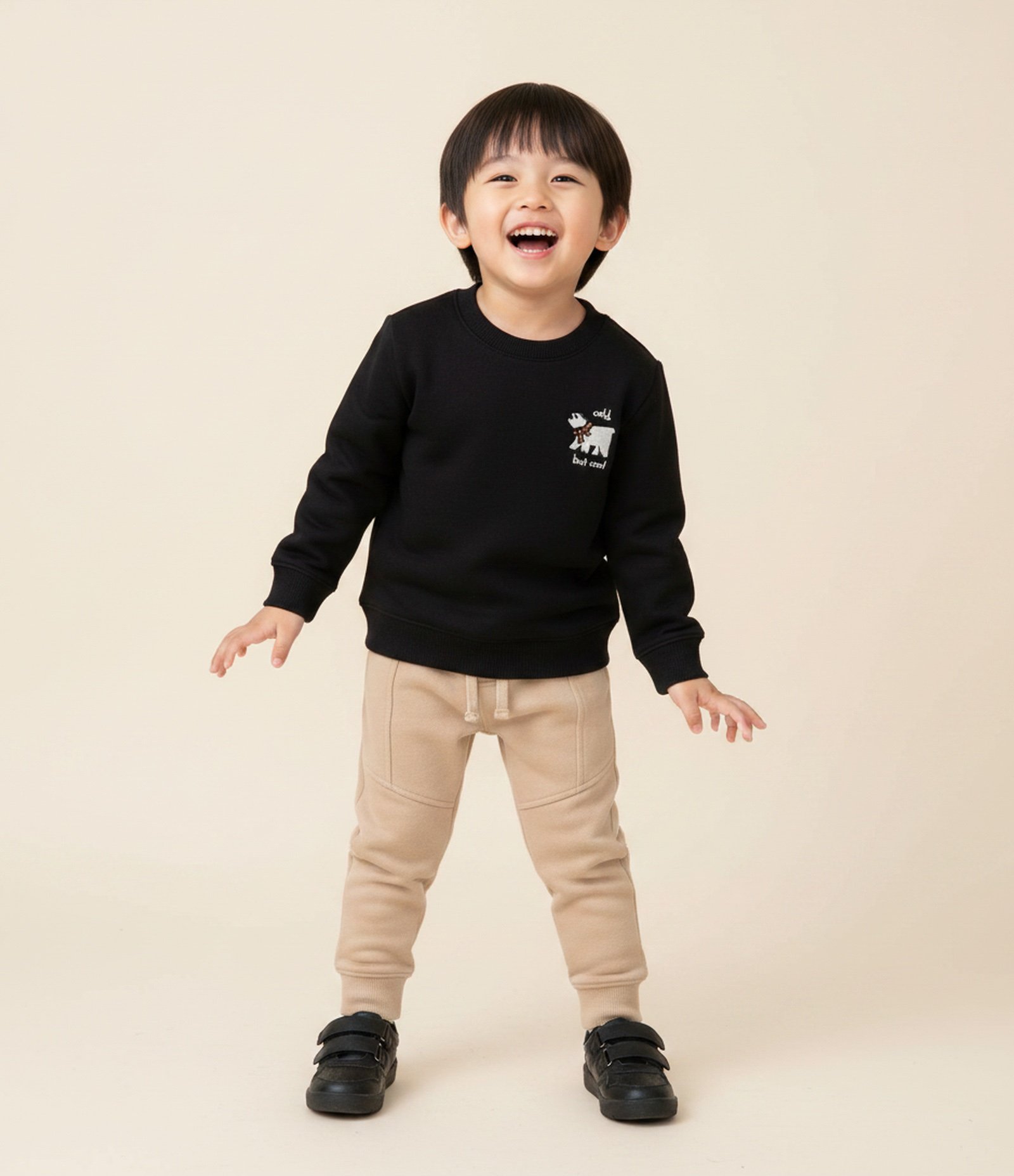 Casaco Infantil Fleece Bordado Urso Polar – Tam 1 a 6 Anos Preto 1