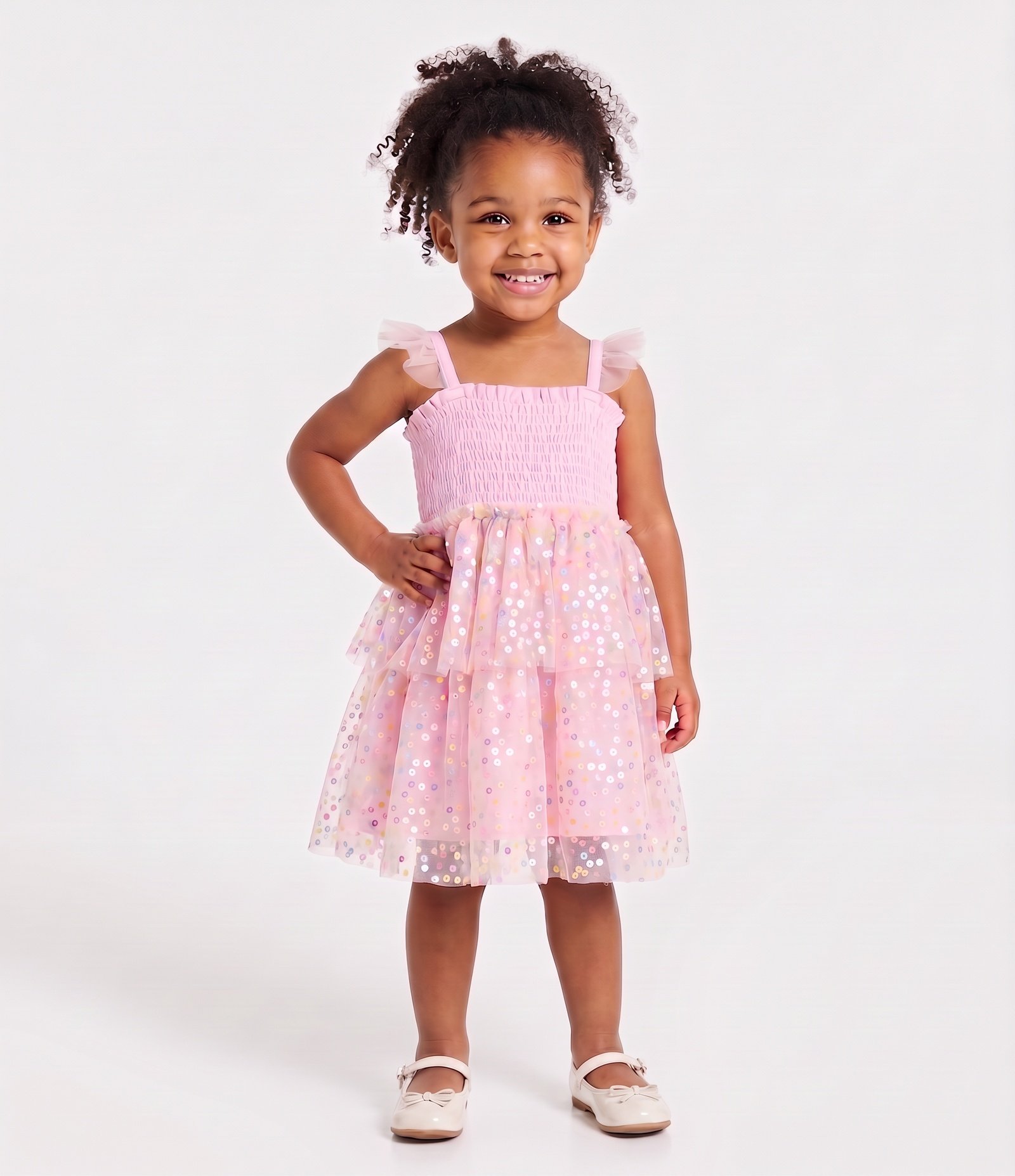 Vestido Infantil Com Saia de Tule Com Paetê - Tam1 a 6 Anos Rosa 1