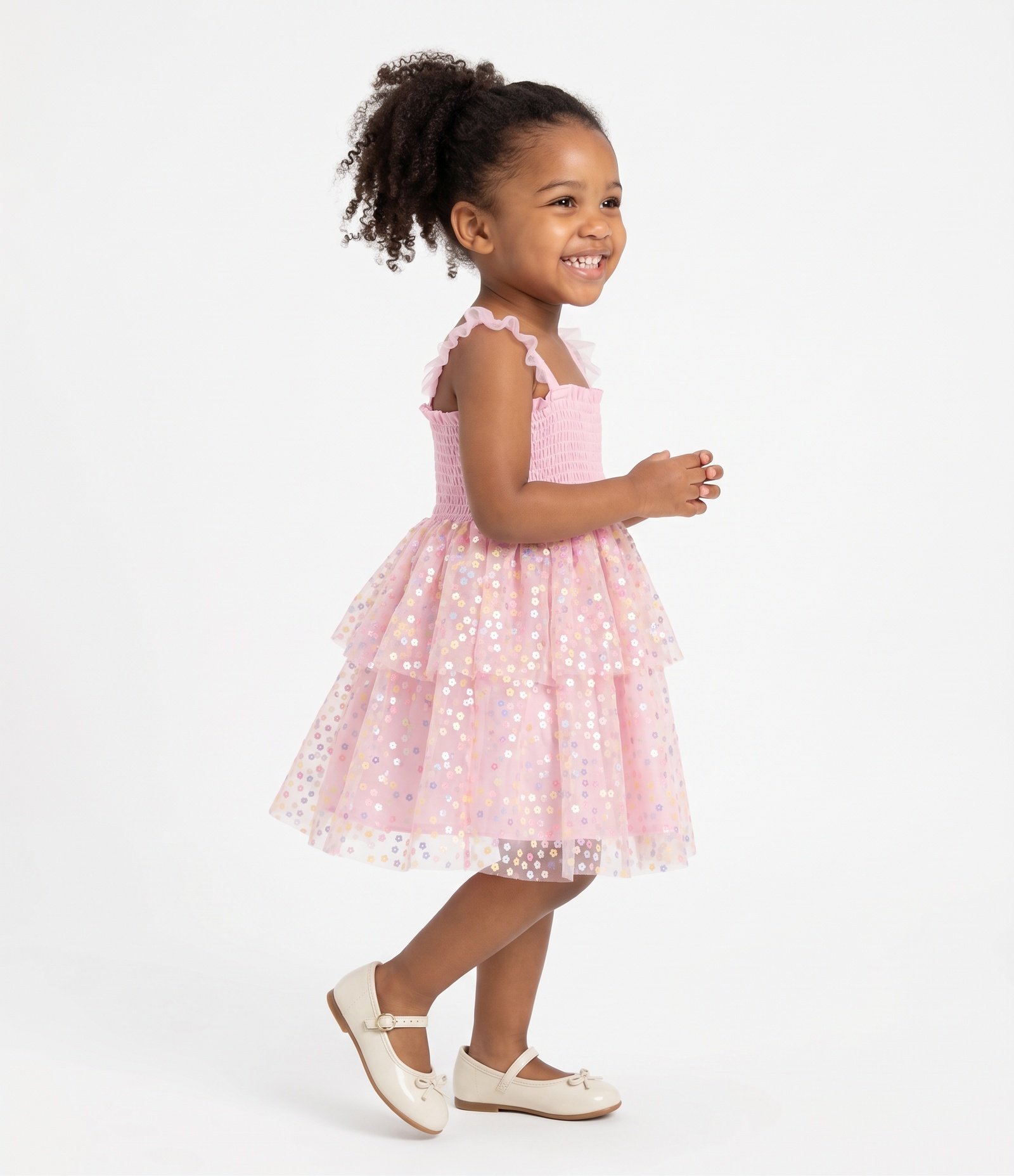 Vestido Infantil Com Saia de Tule Com Paetê - Tam1 a 6 Anos Rosa 2