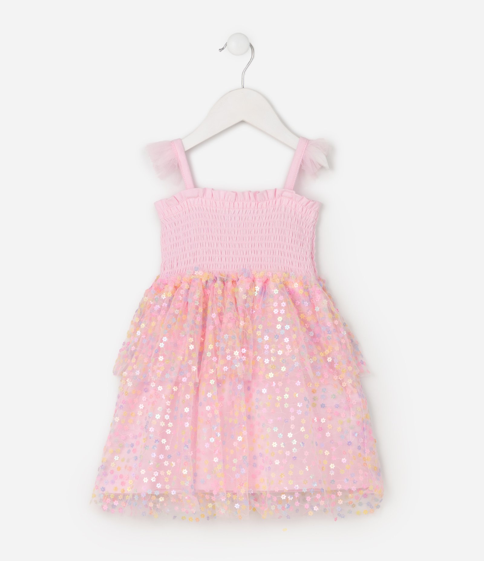 Vestido Infantil Com Saia de Tule Com Paetê - Tam1 a 6 Anos Rosa 3