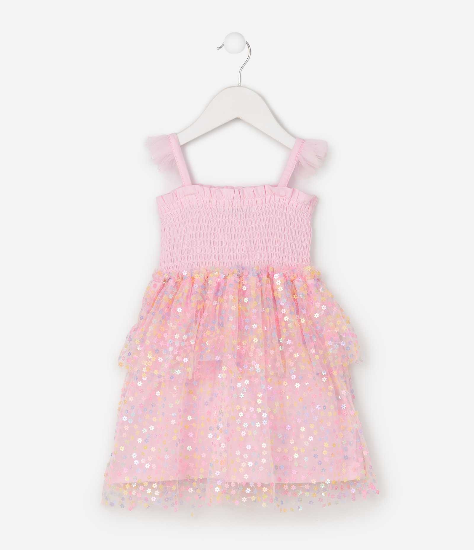 Vestido Infantil Com Saia de Tule Com Paetê - Tam1 a 6 Anos Rosa 4