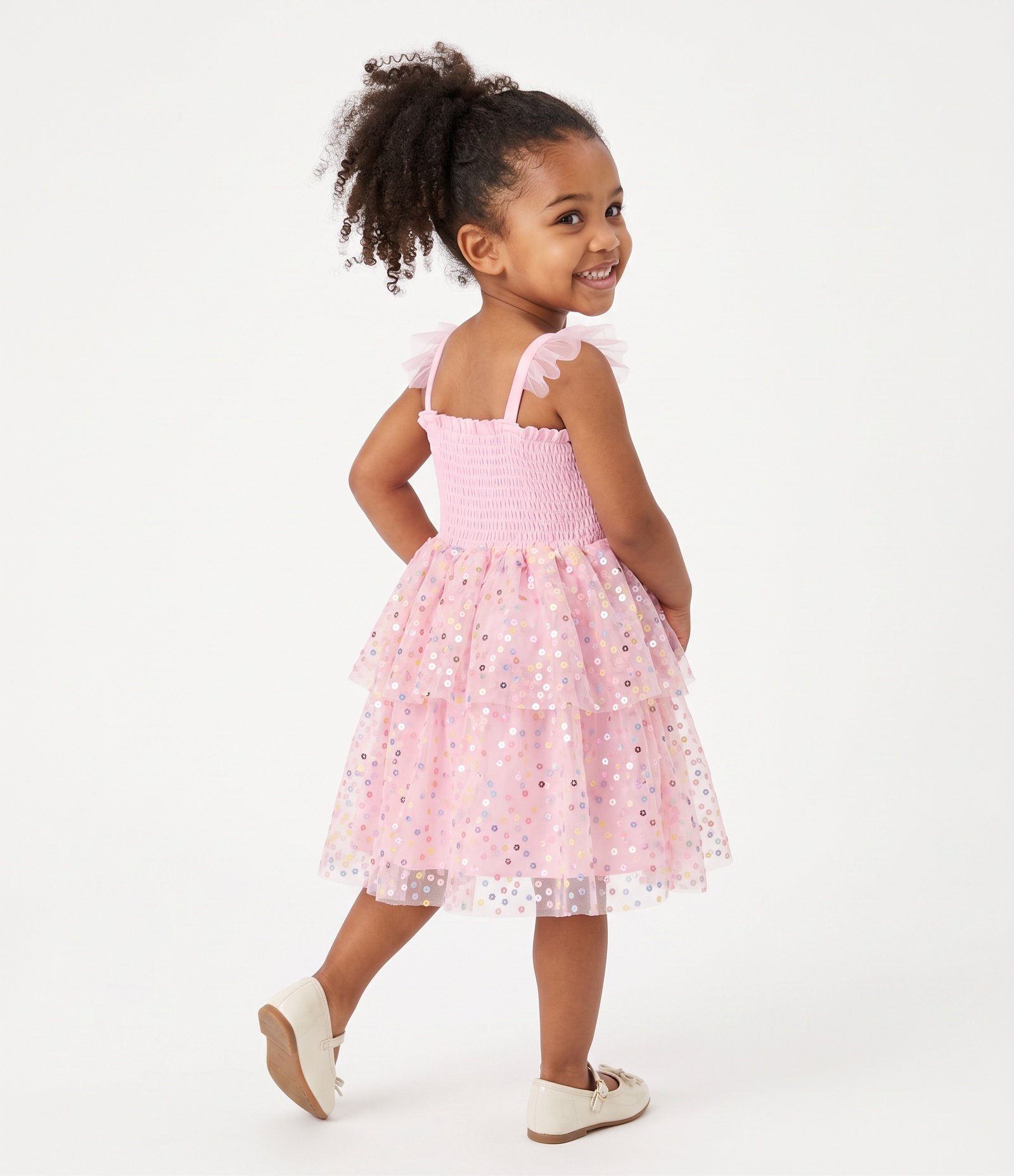 Vestido Infantil Com Saia de Tule Com Paetê - Tam1 a 6 Anos Rosa 7