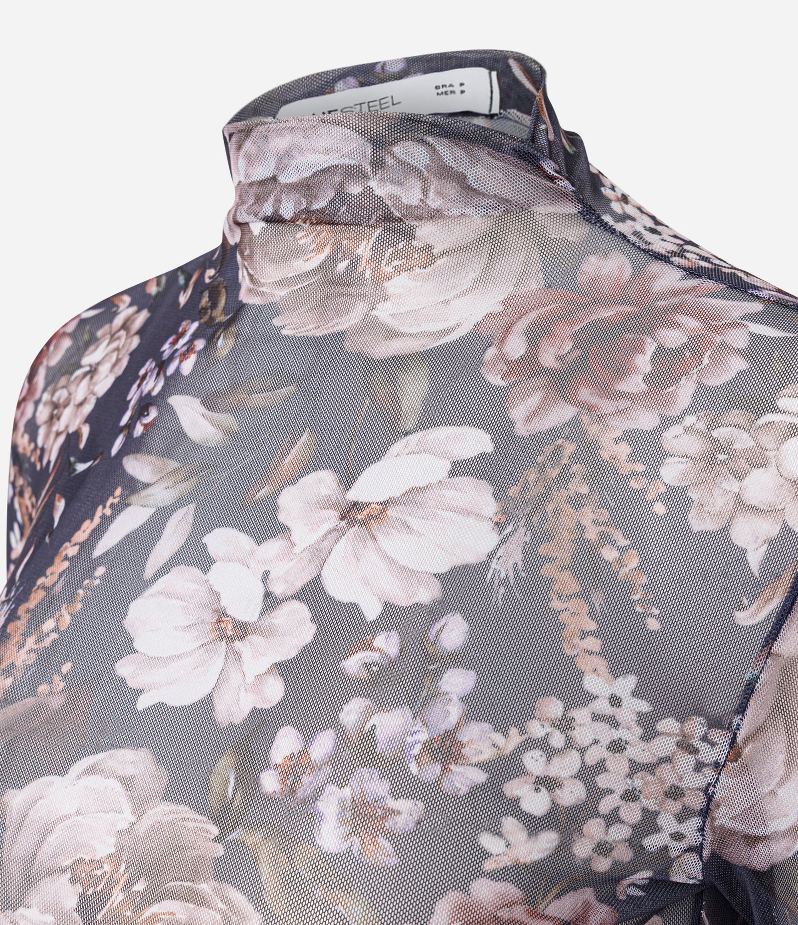 Blusa de Tule Floral Manga Longa Roxo 6