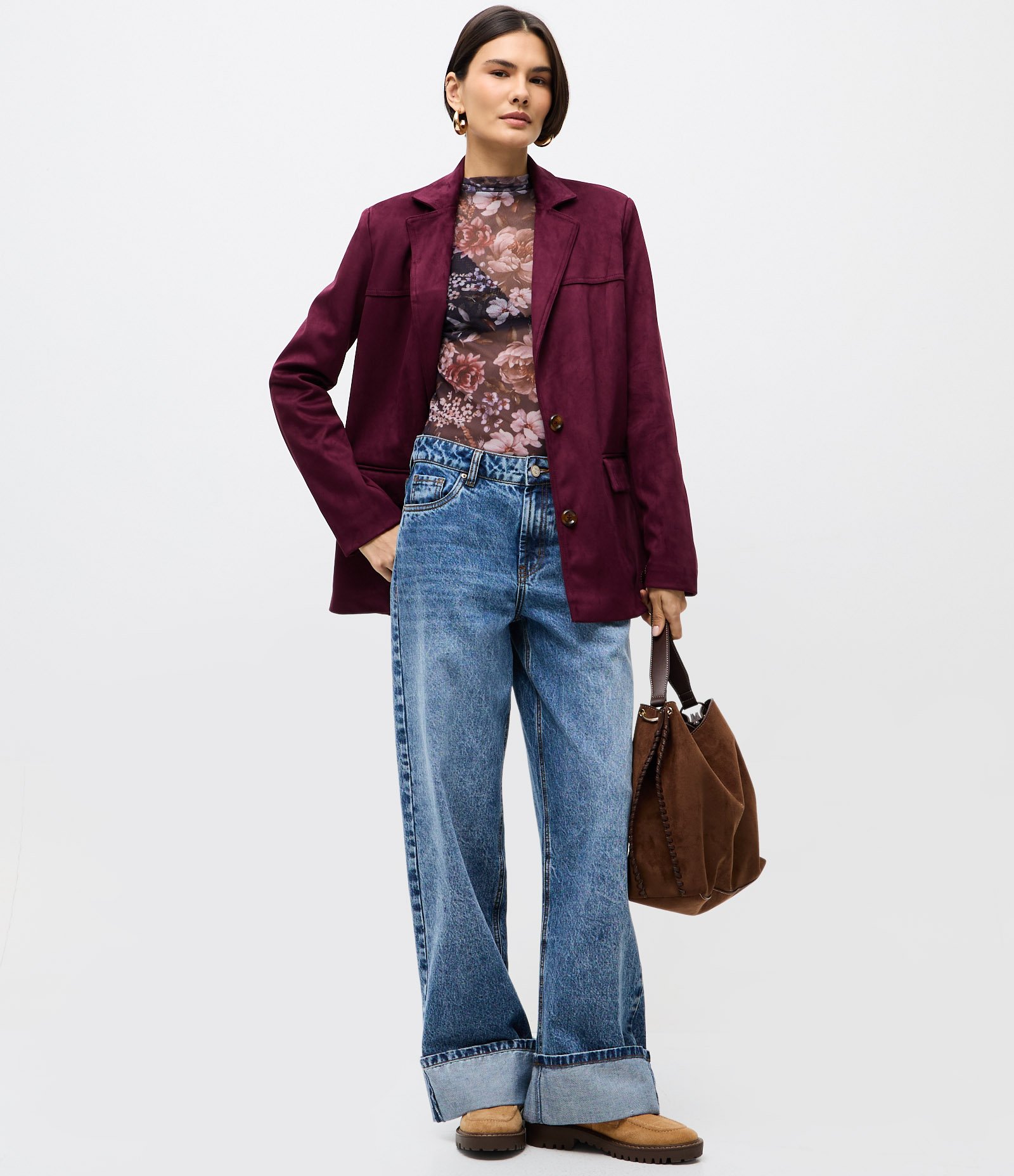 Blusa de Tule Floral Manga Longa Roxo 2