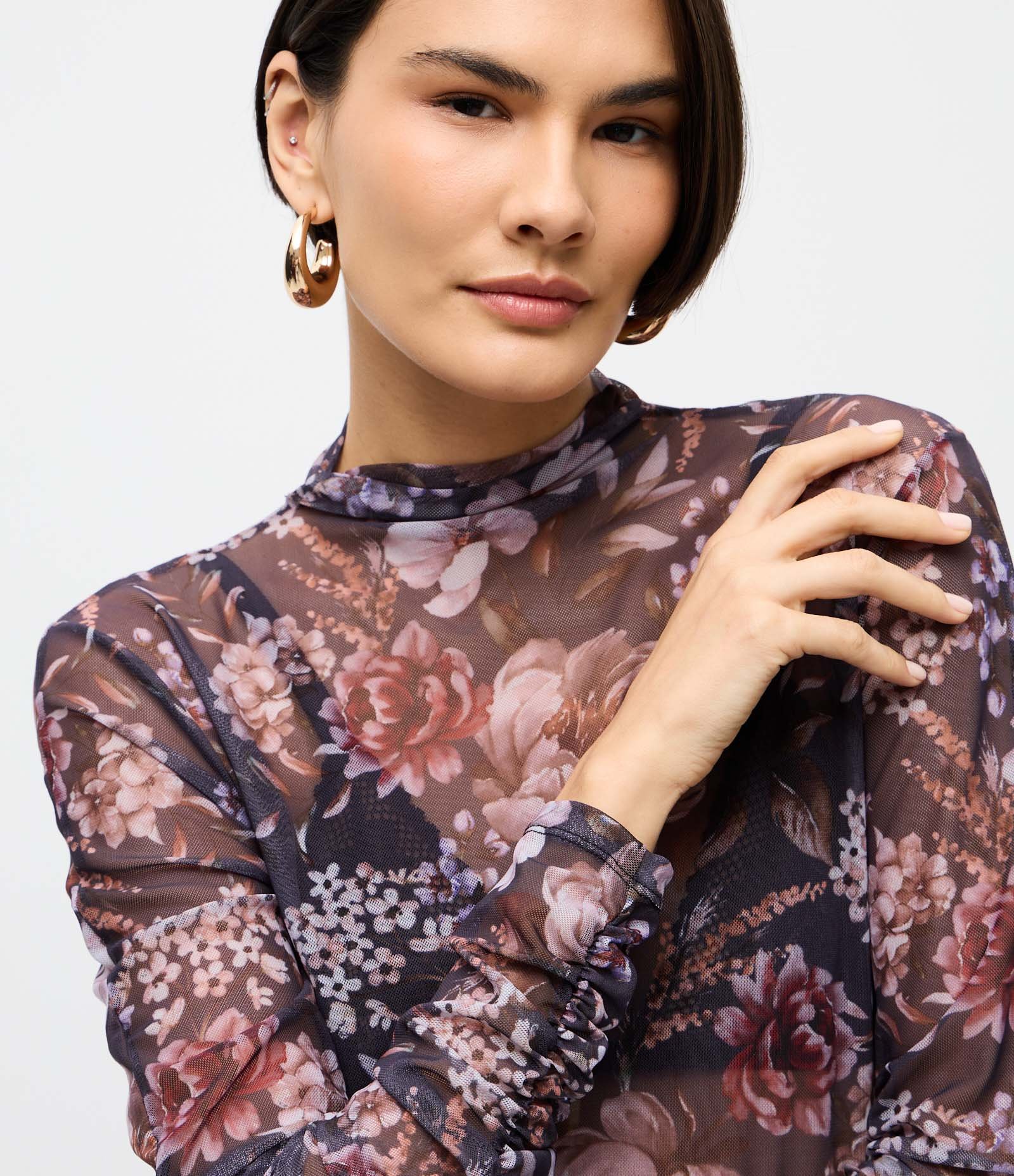 Blusa de Tule Floral Manga Longa Roxo 3