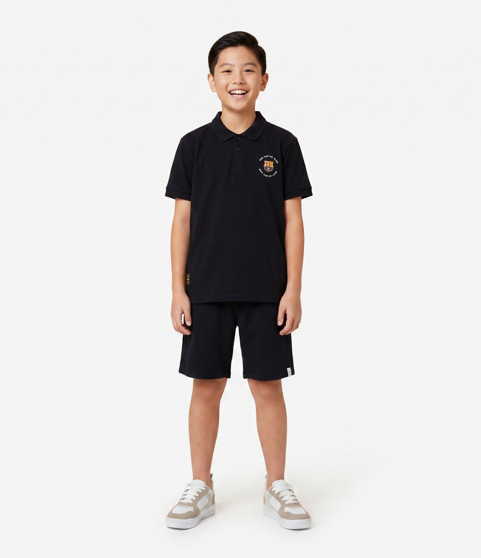 Polo Infantil em Piquet Texturizado e Estampa Barcelona - Tam 5 a 14 Anos Preto 1