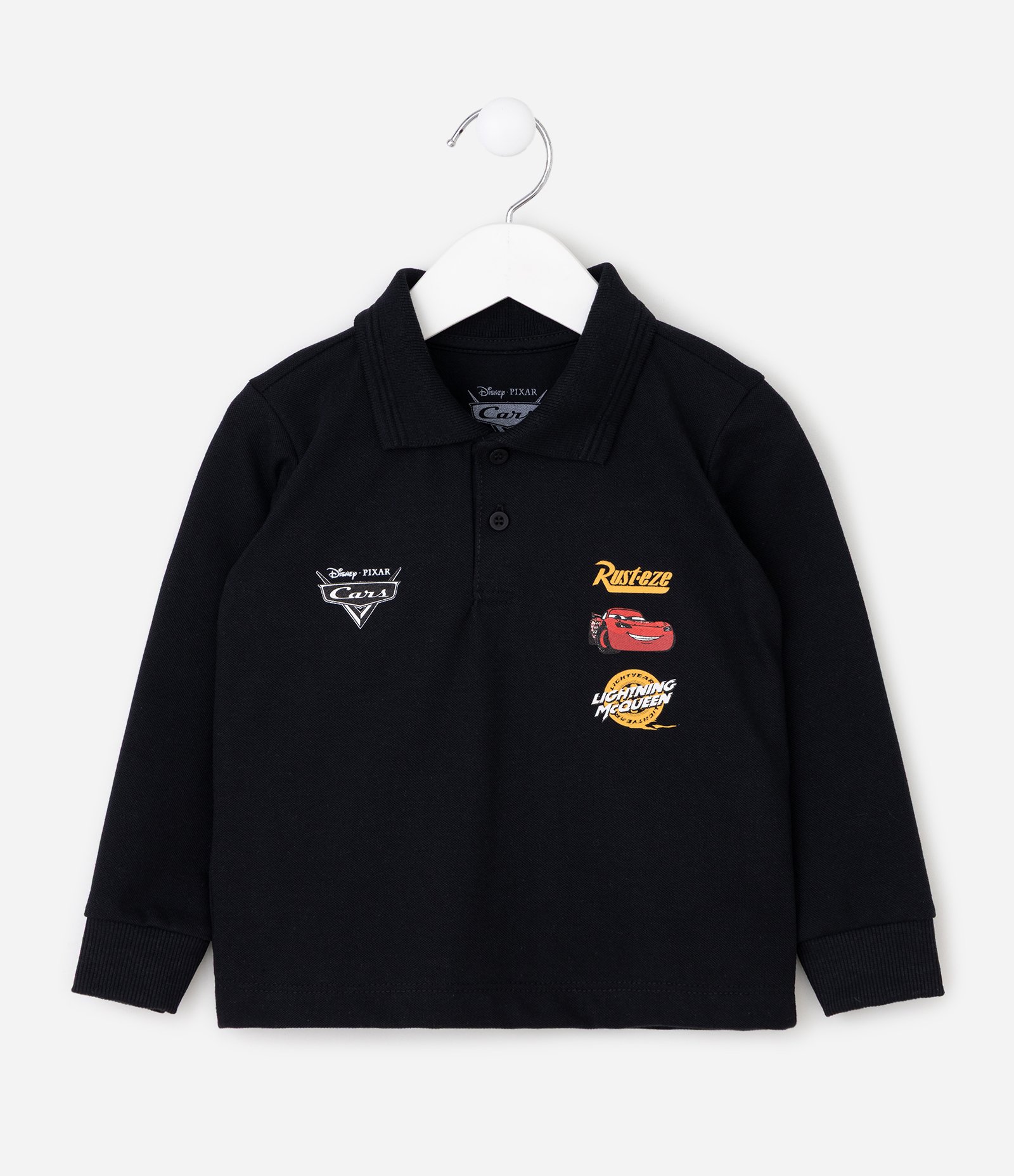 Camiseta Infantil com Estampa Relâmpago McQueen e Gola Polo – Tam 2 a 6 Anos Preto 2