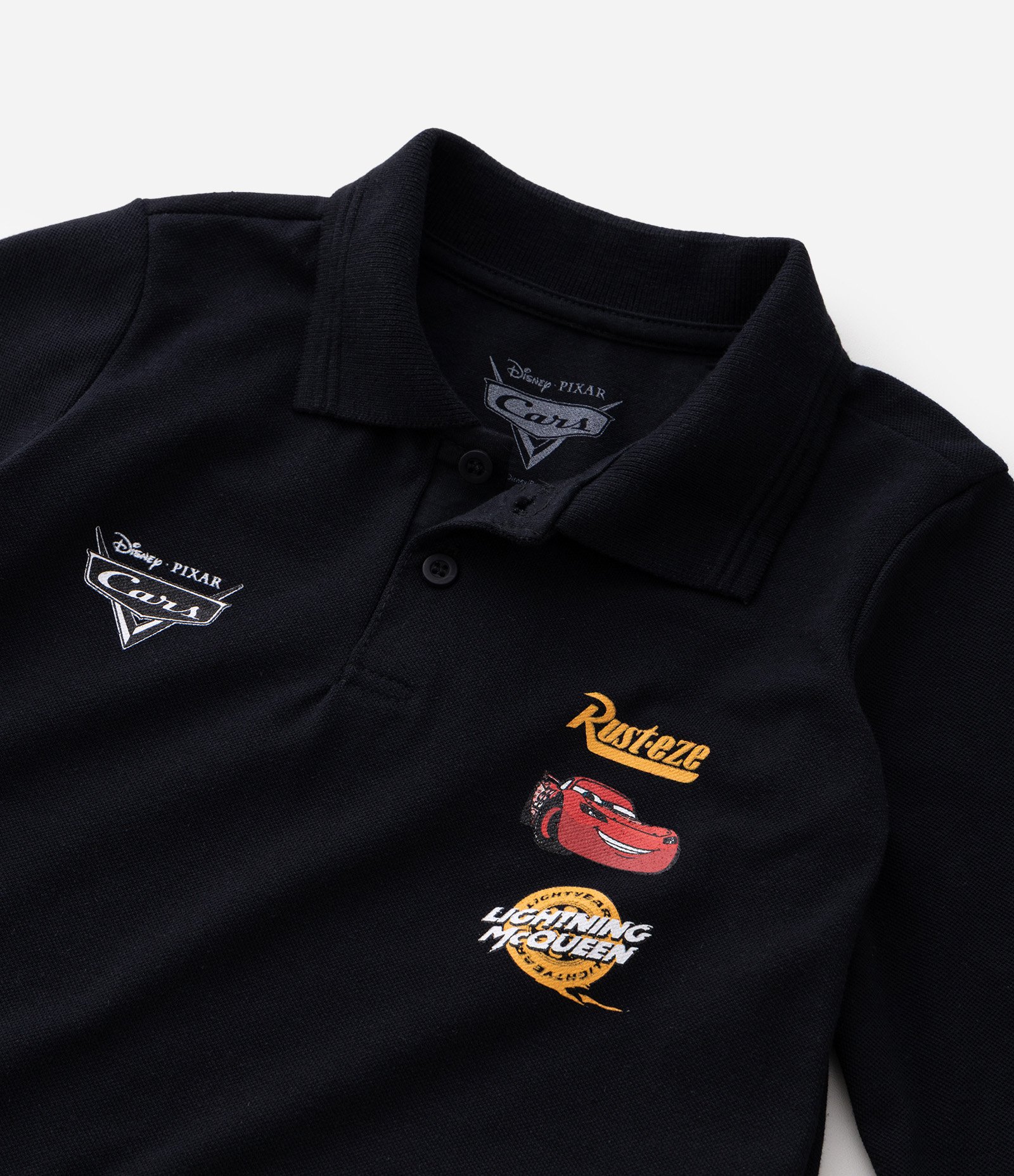 Camiseta Infantil com Estampa Relâmpago McQueen e Gola Polo – Tam 2 a 6 Anos Preto 5