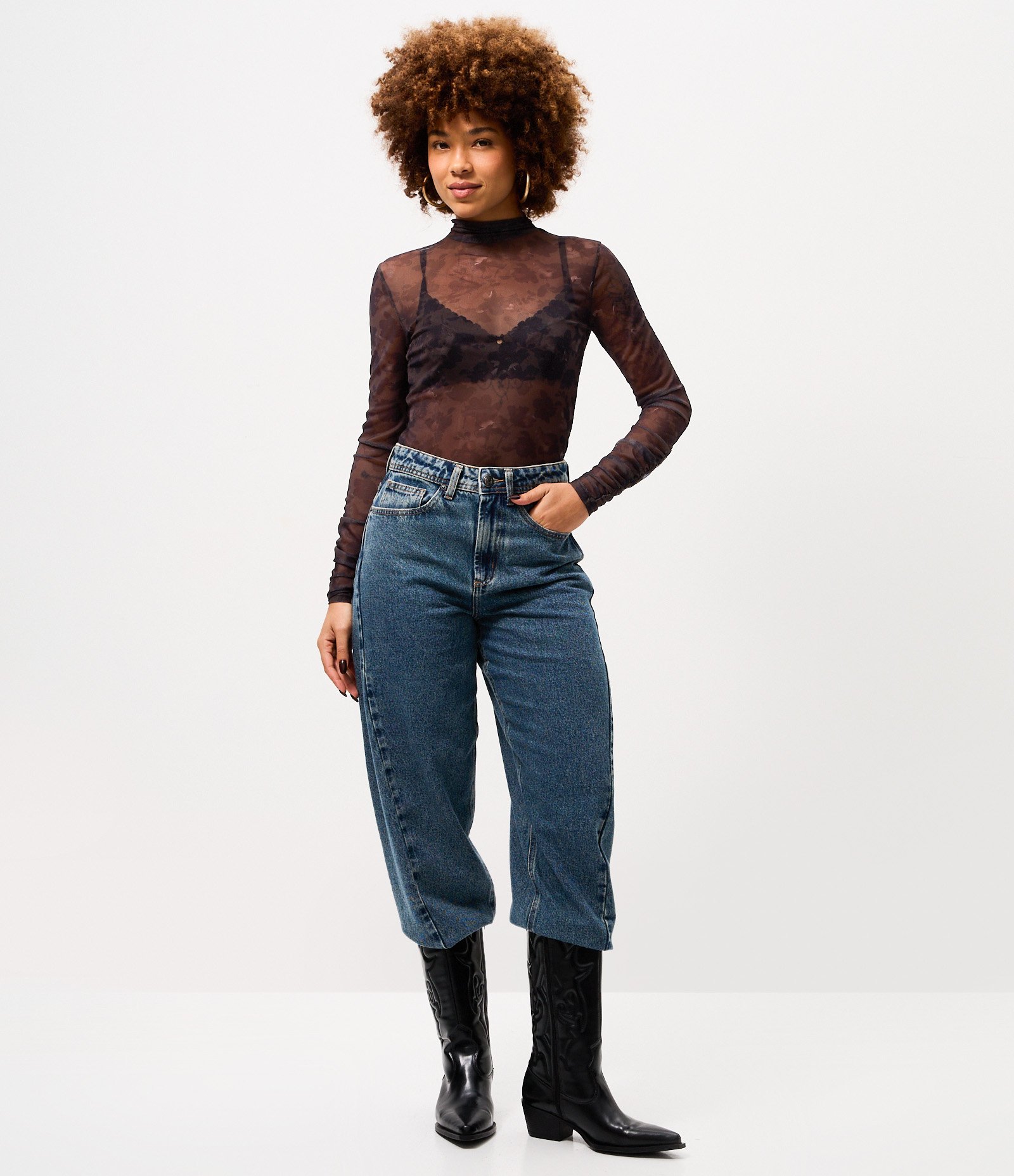 Blusa em Tule com Estampa e Manga Raglan Marrom 2