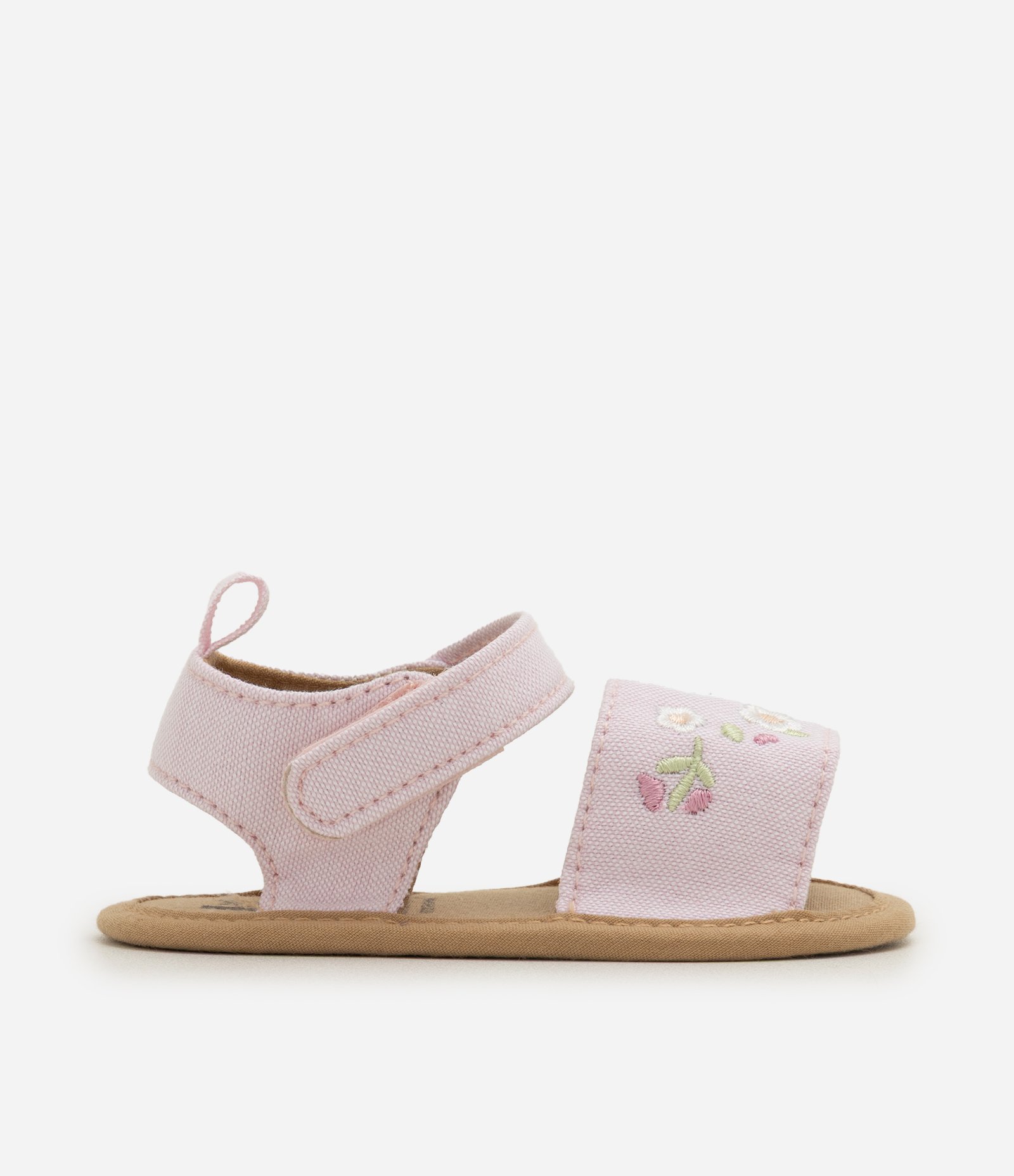 Sandália Infantil com Bordado de Flores e Fechamento em Velcro - Tam 15 ao 19 Rosa 2