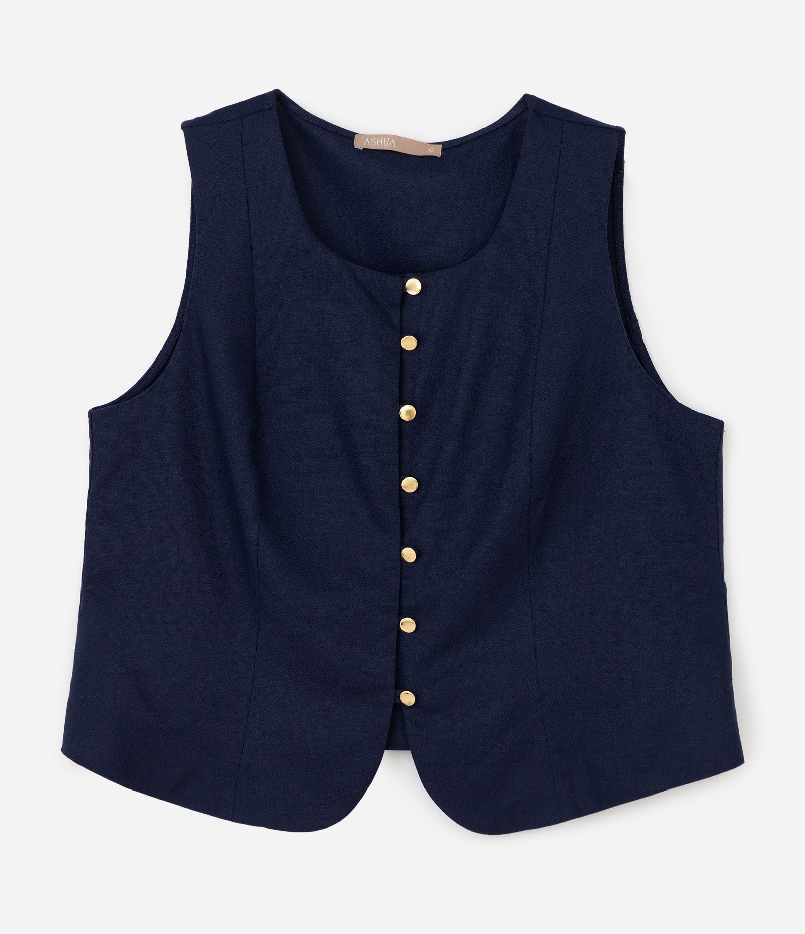 Blusa Colete com Linho e Botões Curve & Plus Size Azul 5