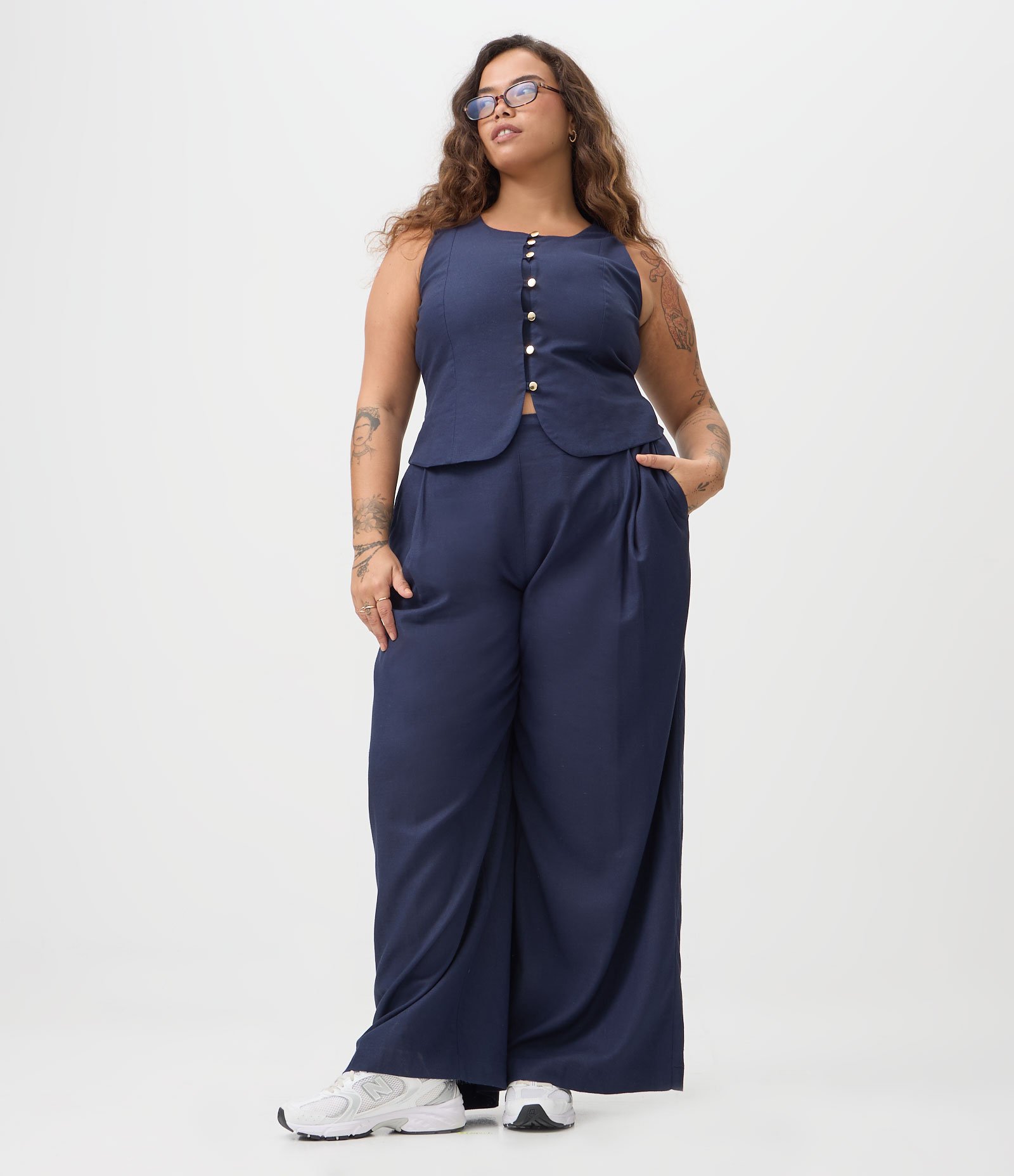 Blusa Colete com Linho e Botões Curve & Plus Size Azul 2