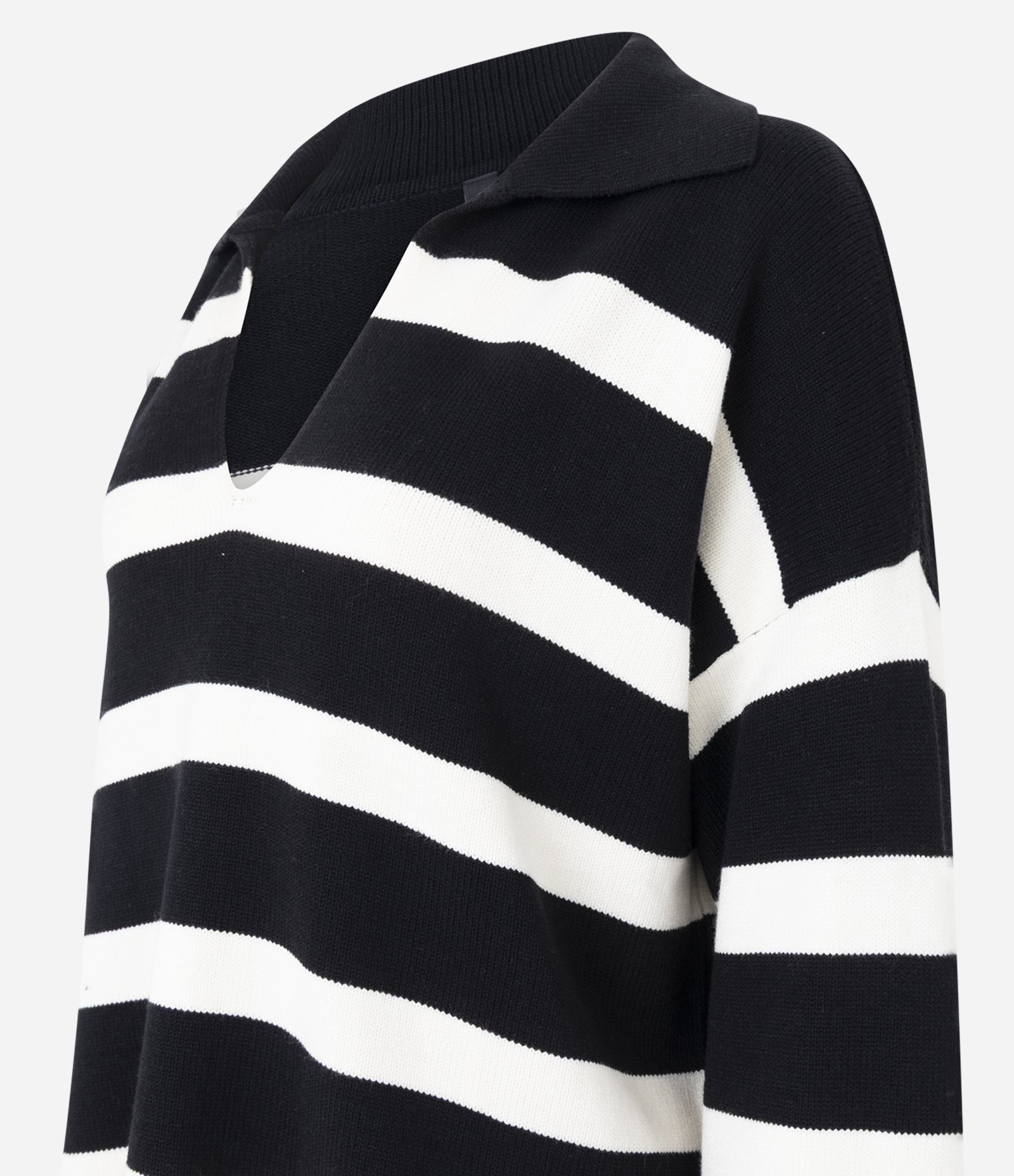 Blusa de Frio em Tricô Listrado com Gola Polo Preto 6