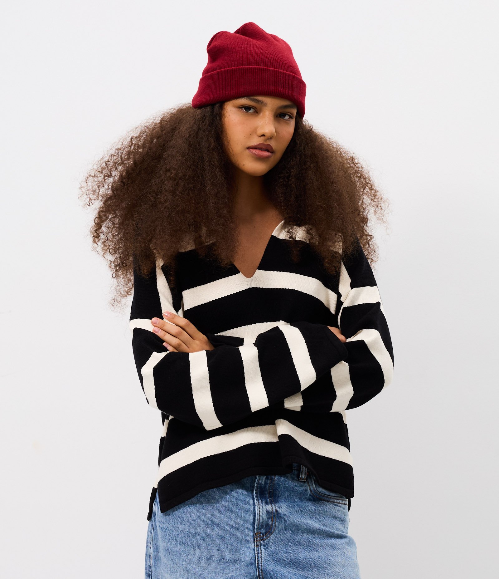 Blusa de Frio em Tricô Listrado com Gola Polo Preto 1